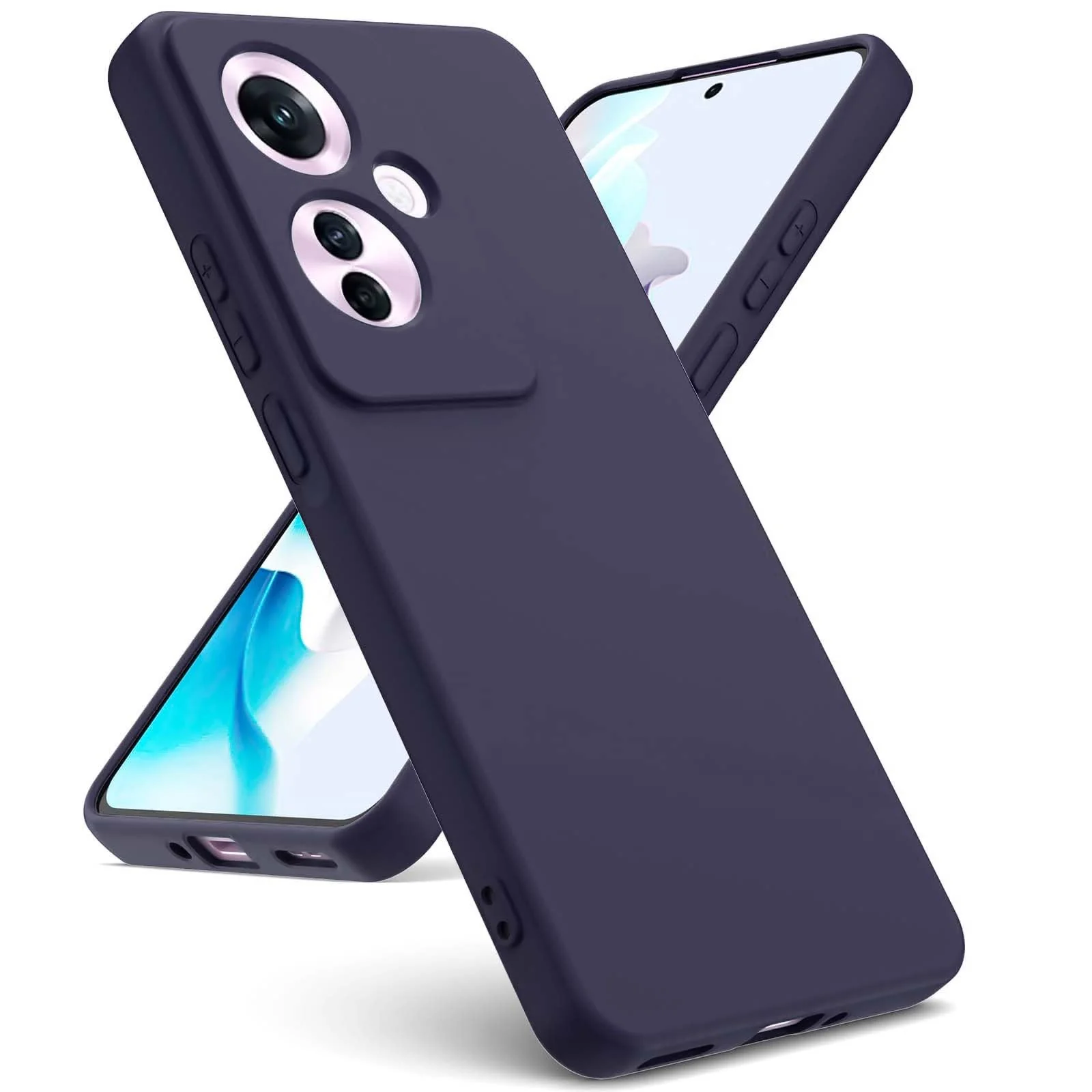 DL3 Mobilak Liquid Silicone Protective Case with Soft Microfiber Lining with Full Camera Protection for OPPO Reno11 F 5G - Midnight Blue