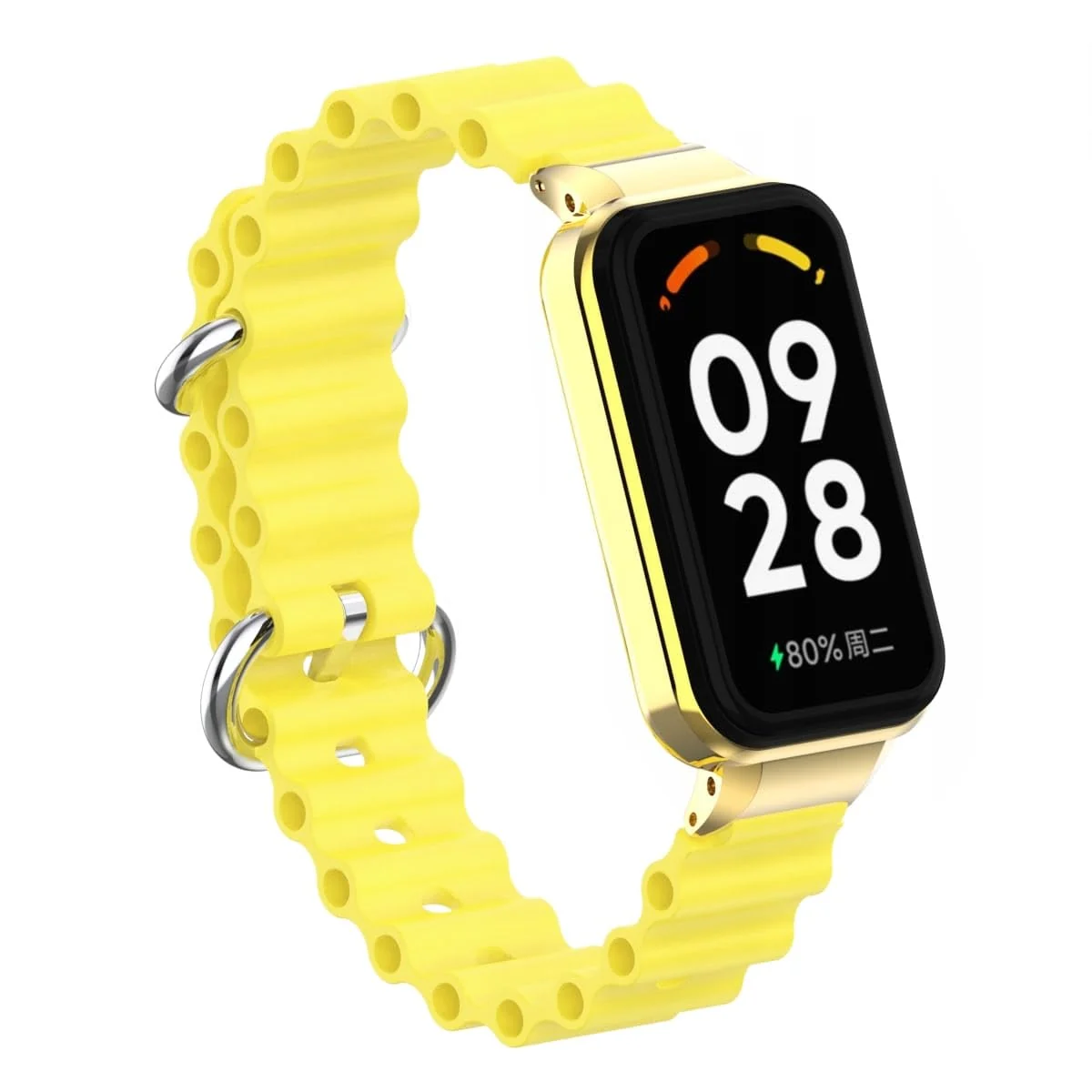 DL3 Mobilak Ocean Strap Compatible with Xiaomi Redmi Band 2/Smart Band 8 Active, Adjustable Silicone Band with Metal Buckle and Frame for Women and Men - Yellow