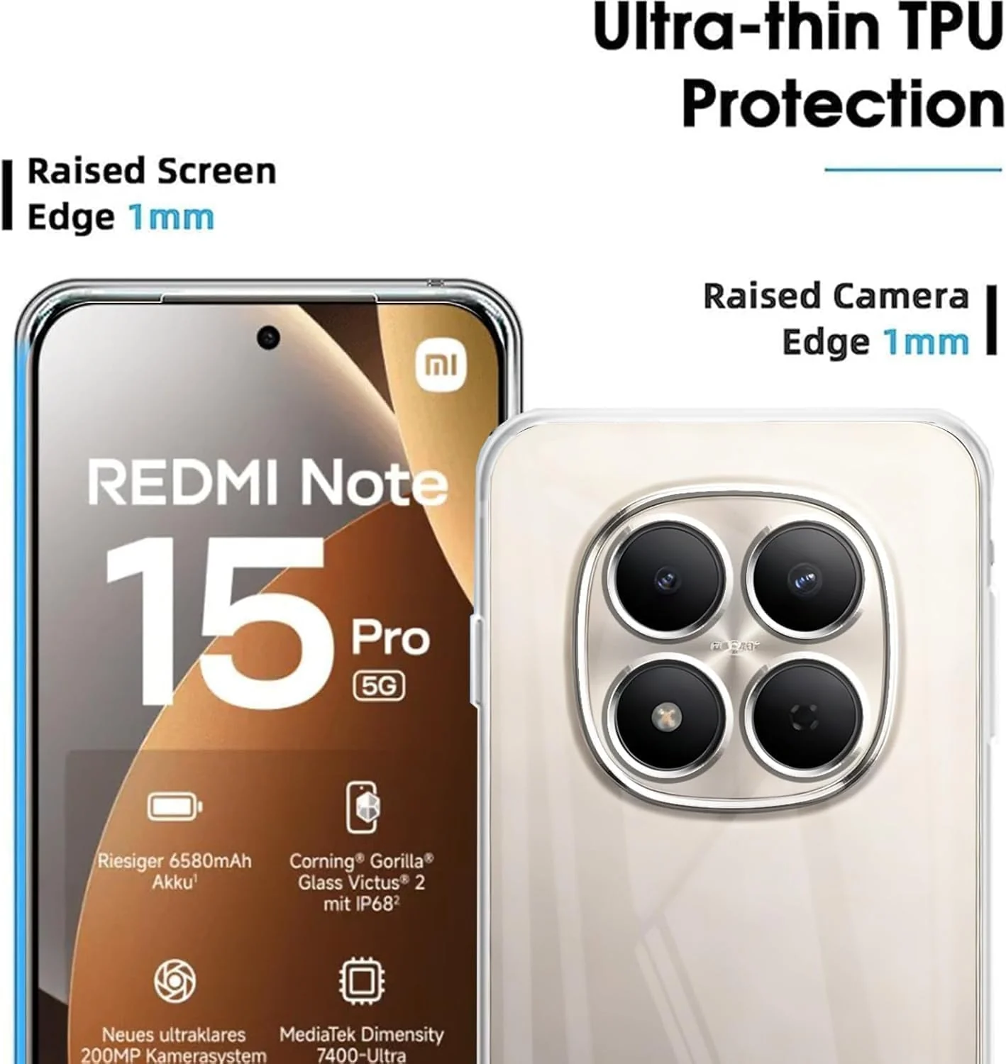 DL3 Mobilak Camera Protective Case Compatible with Xiaomi Redmi Note 15 Pro+ / Note 15 Pro Plus Case, Mobile Phone Case Samsung Thin Soft Silicone Anti-Yellow Protective Case - Clear