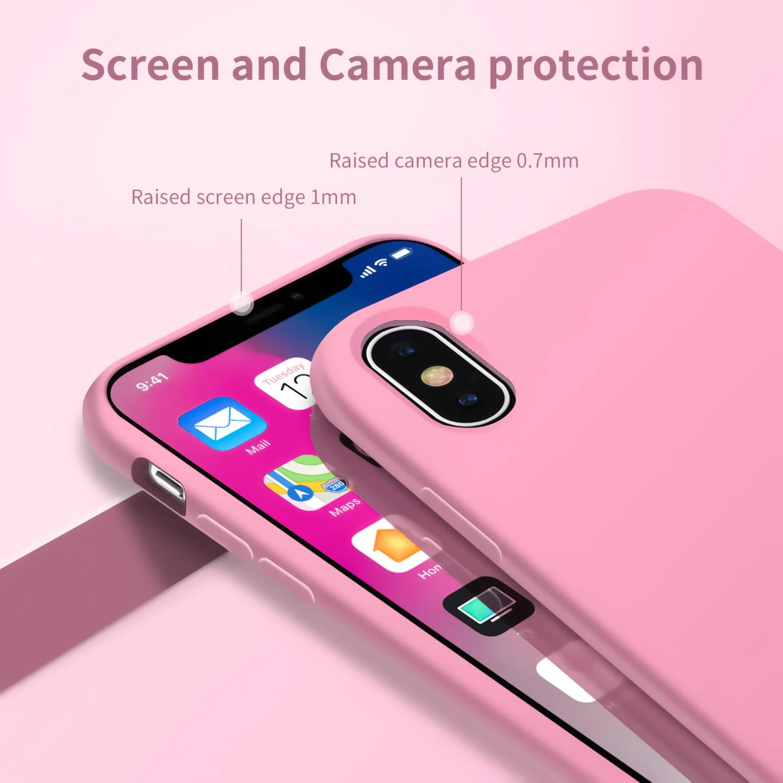DL3 Mobilak Liquid Silicone Case for iPhone XS Max, Shock-absorbing protection, Scratch-resistant surface, Soft microfiber lining - B.pink