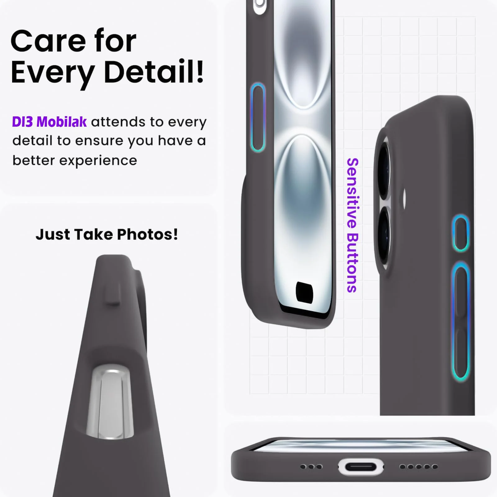 DL3 Mobilak Liquid Silicone Protective Case with Soft Microfiber Lining for iPhone 16 - Dark Brown