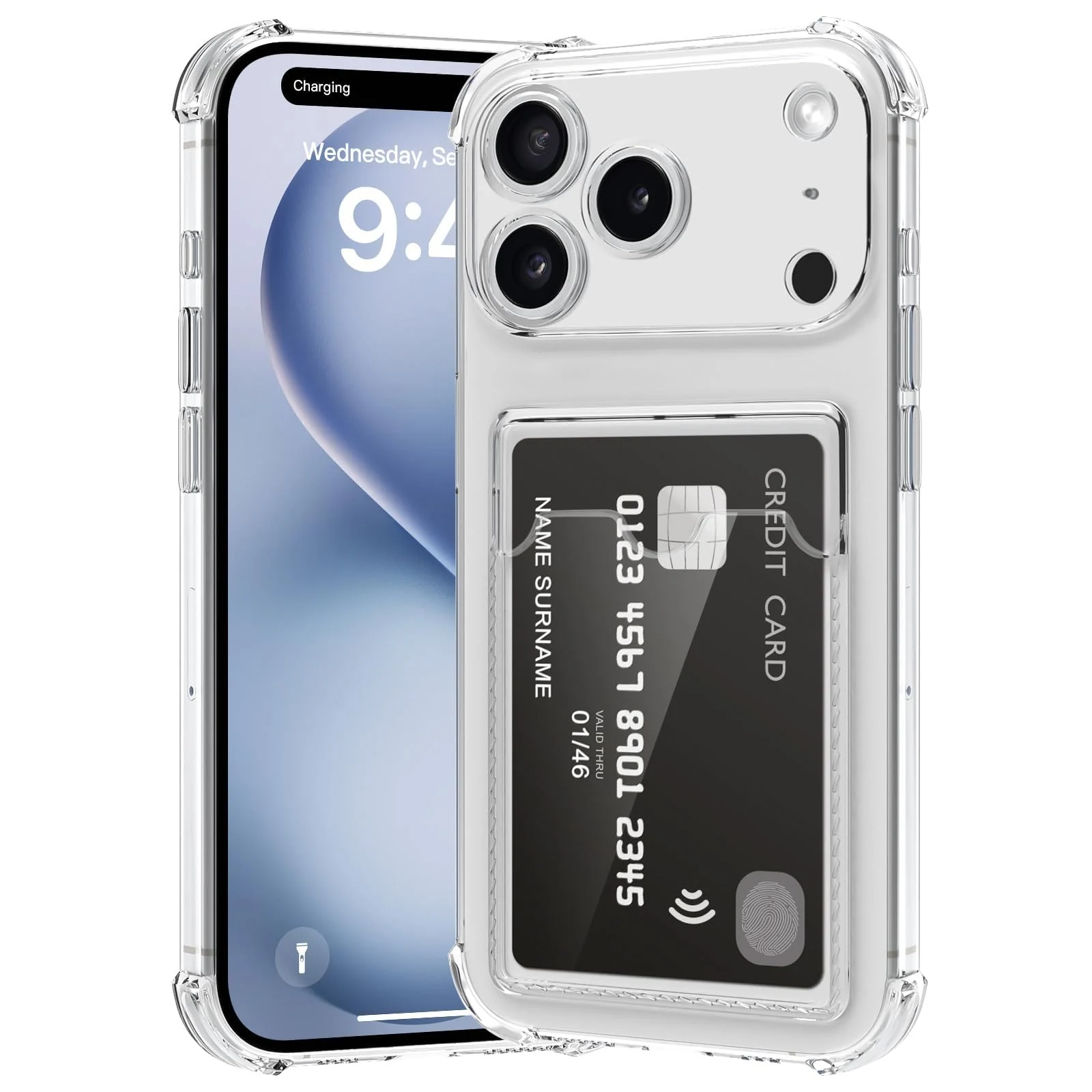 DL3 Mobilak iPhone 17 Pro Max 6.9-Inch Case Clear Card Holder Back Wallet Crystal Transparent Soft TPU Shockproof Bumper Corner Drop Protection Phone Case Cover With Camera Protection - Transparent