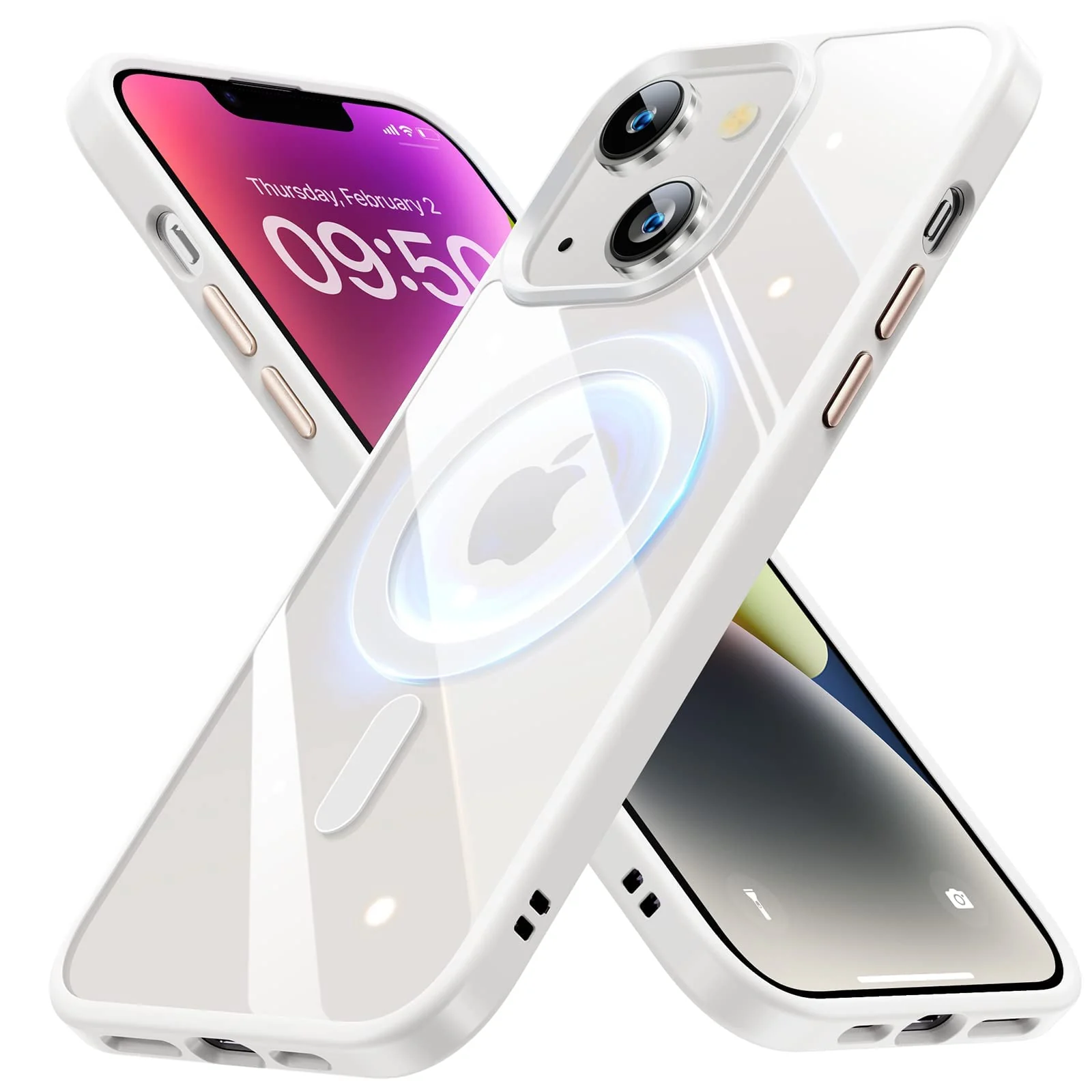 DL3 MOBILAK Case Magnetic Crystal Clear for iPhone 15+ Plus/iPhone 14 Plus 6.7-Inch Case, [Compatible with MagSafe] Slim Phone Case Thin Cover - White