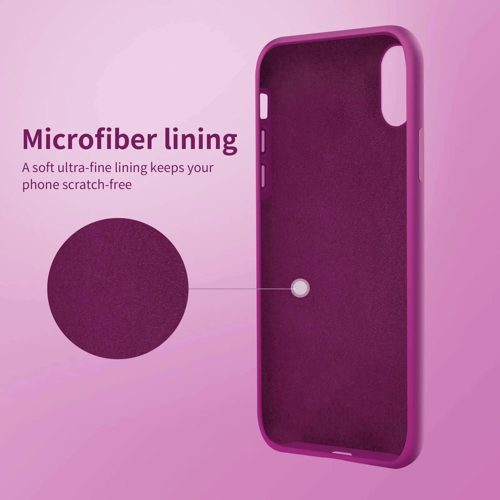 DL3 Mobilak Liquid Silicone Case for iPhone X / iPhone XS, Shock-absorbing protection, Scratch-resistant surface, Soft microfiber lining - Fuchsia