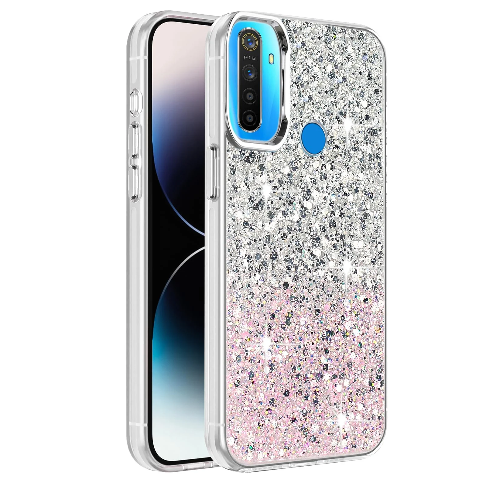 DL3 Mobilak Glitter Protective Case for OPPO realme 5 / 5s / 5i / 6i / C3 / Narzo 10A, Supports wireless charging, Camera protection, Shock-absorbing protection
