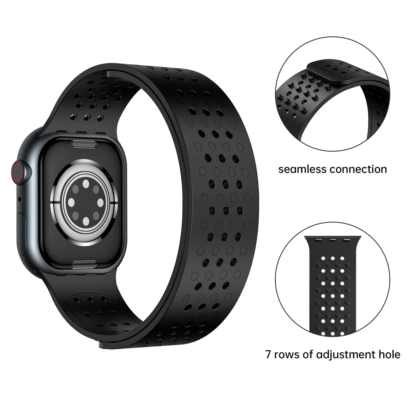 DL3 Mobilak Soft Silicone Band For Apple Watch Ultra Bands 49mm 45mm 44mm 42mm, Sport Replacement Wristband No Clasps for iWatch Series 8 ultra 7 6 5 4 SE 3 2 Women Men, Waterproof Strap - Black