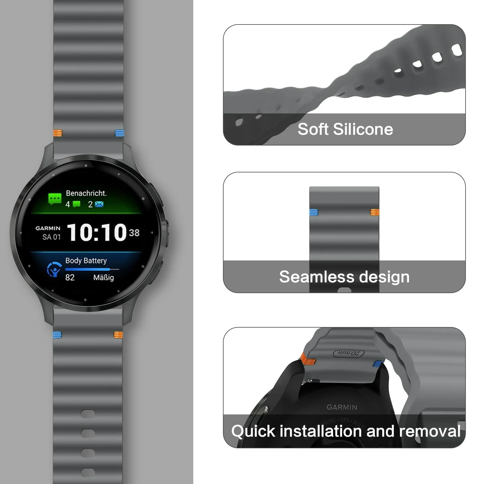 DL3 Mobilak Silicone Sport Band 22MM Strap For Xiaomi Redmi Watch 5 Actie/5 Lite/Samsung Galaxy Watch 3 45mm/Watch 46mm/Gear S3/Huawei watch GT5 GT4 GT3 GT2 GT 46MM/GT2E/GT3 Pro GT 5 Pro - Blue