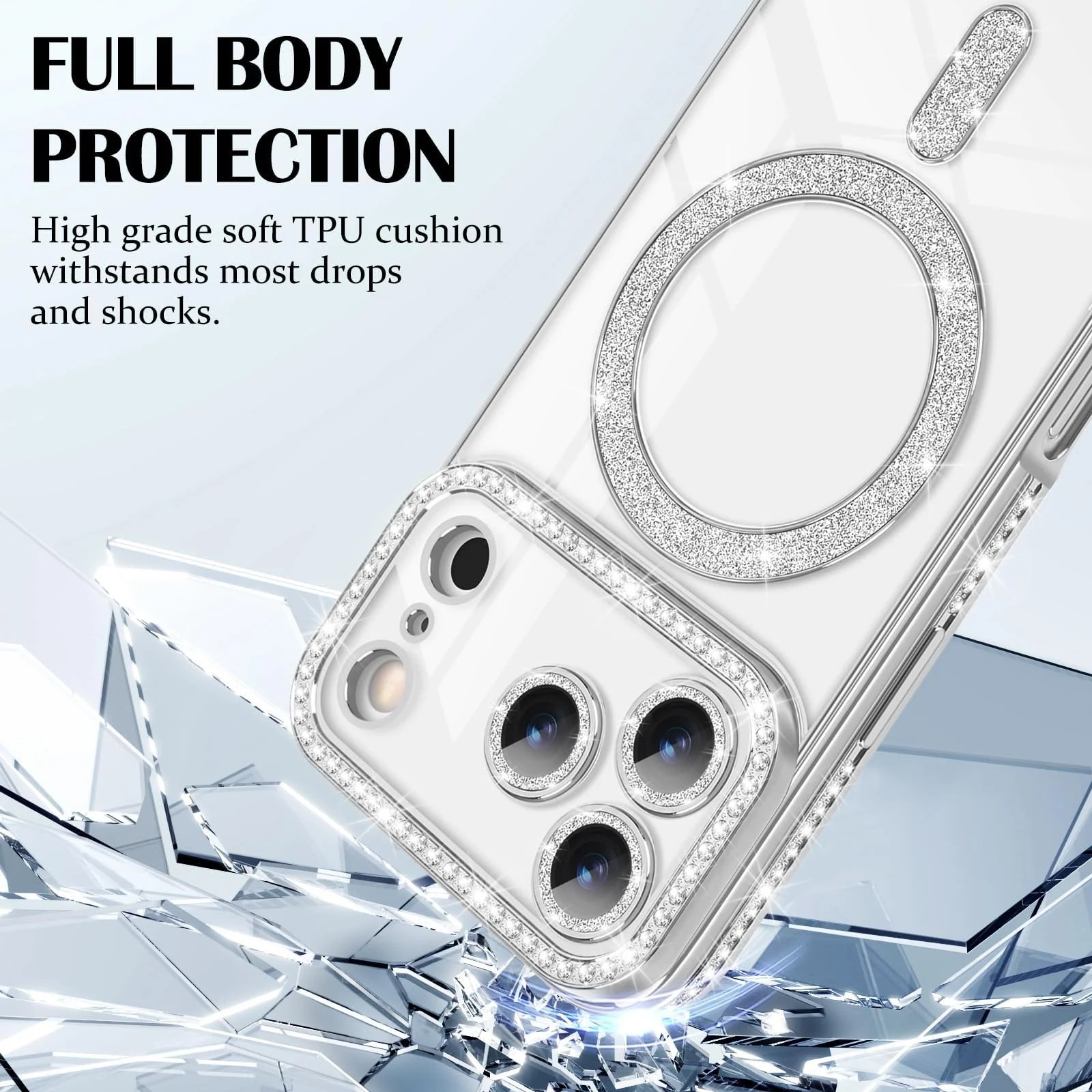 DL3 Mobilak MagSafe-Compatible Magnetic Case for iPhone 17 Pro Max with Camera Protection and Magnetic Car-Mount Support - Silver