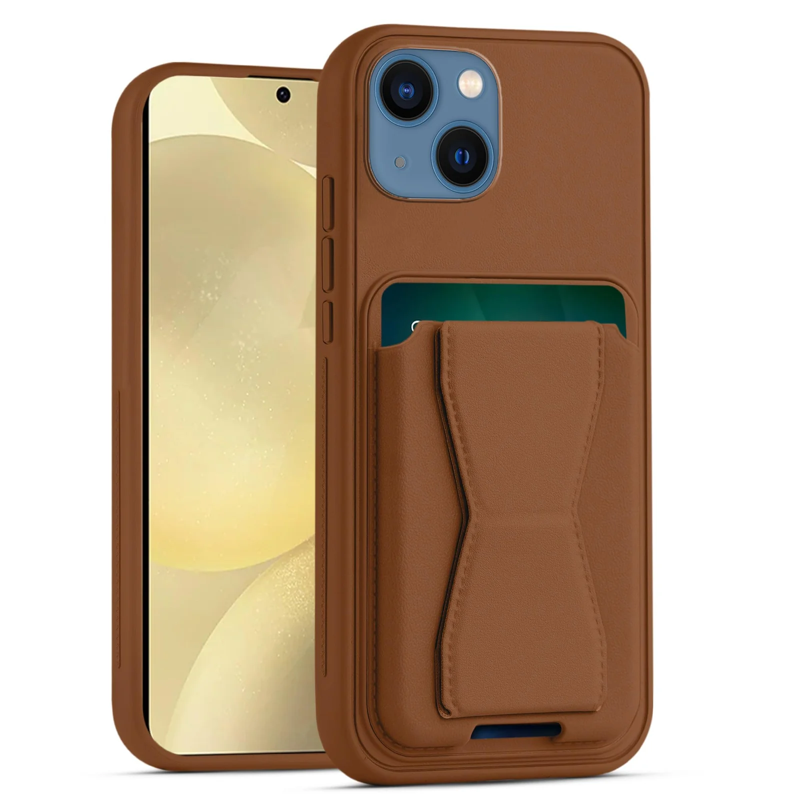 DL3 Mobilak Leather Wallet Case with Card Holder and Stand for iPhone 13 / iPhone 14 - Brown