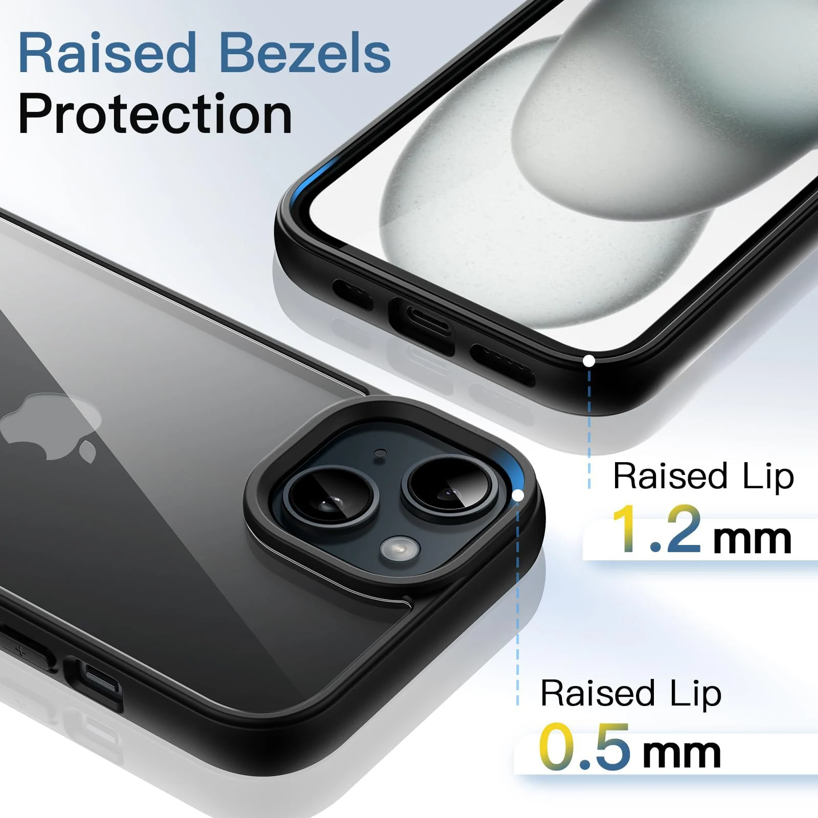 DL3 Mobilak Clear PC and TPU Protective Case for iPhone 15 Plus 6.7-Inch / iPhone 14 Plus 6.7-Inch with Camera Protection and Shockproof Design - Black