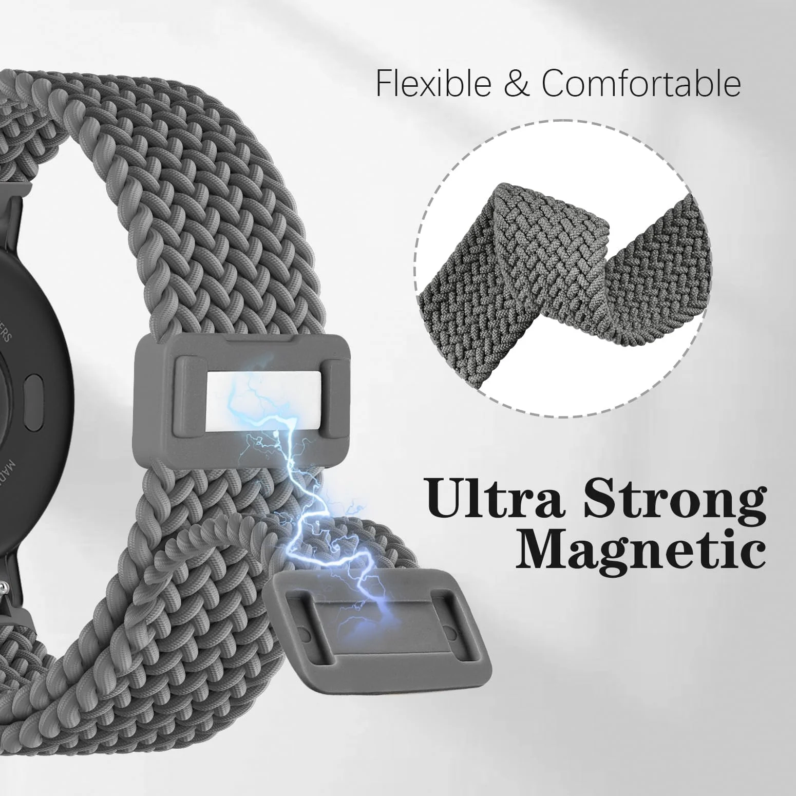DL3 Mobilak Magnetic Braided Nylon Band Compatible with Xiaomi Redmi Watch 5 Active/Xiaomi Redmi Watch 5 Lite, 22mm Elastic Loop Stretchy Wristband Strap Replacement for Redmi Watch 5 Active/Redmi Watch 5 Lite - Dark Gray