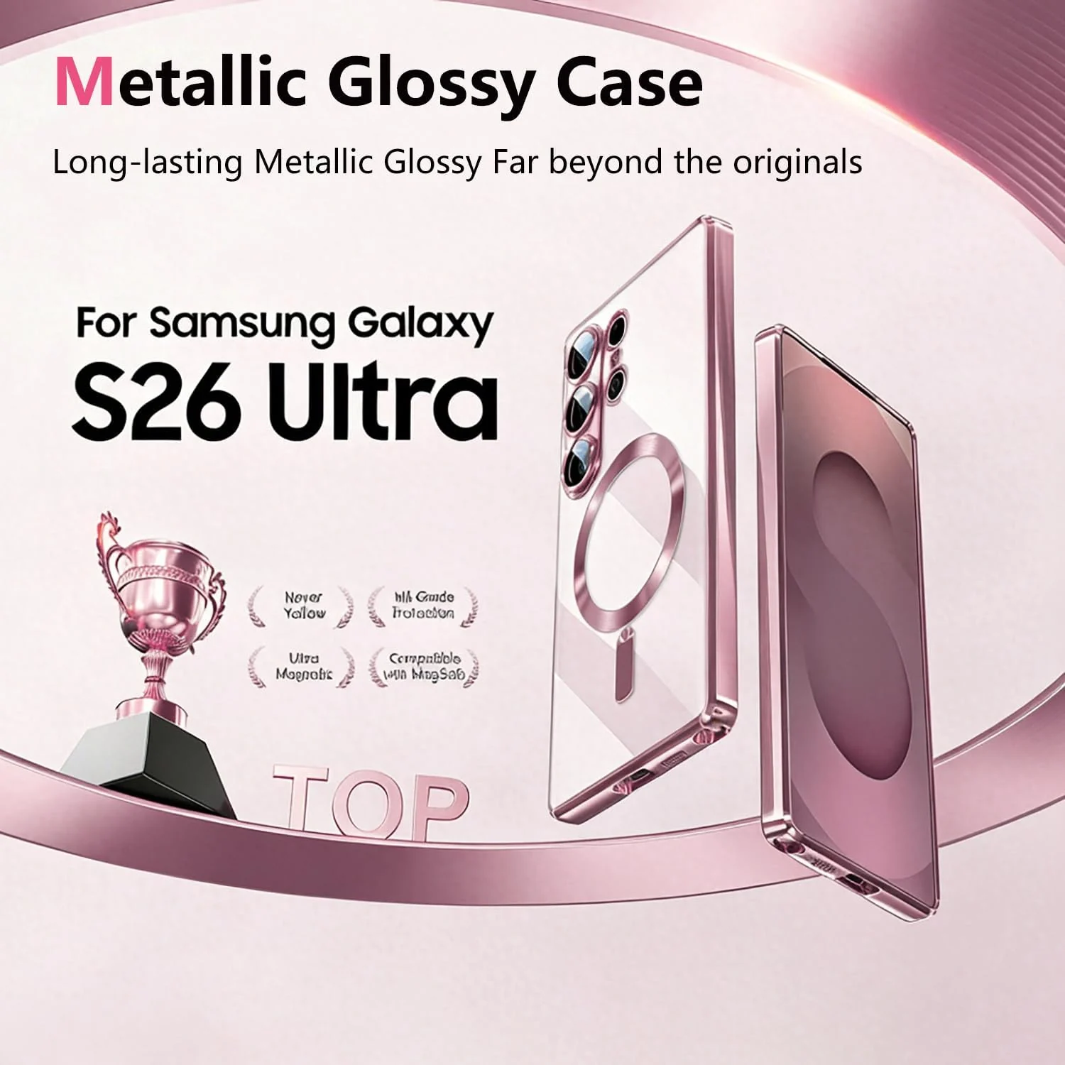 DL3 Mobilak Clear MagSafe-Compatible Magnetic Case for Samsung Galaxy S26 Ultra with Camera Protection and Magnetic Car-Mount Support - Pink