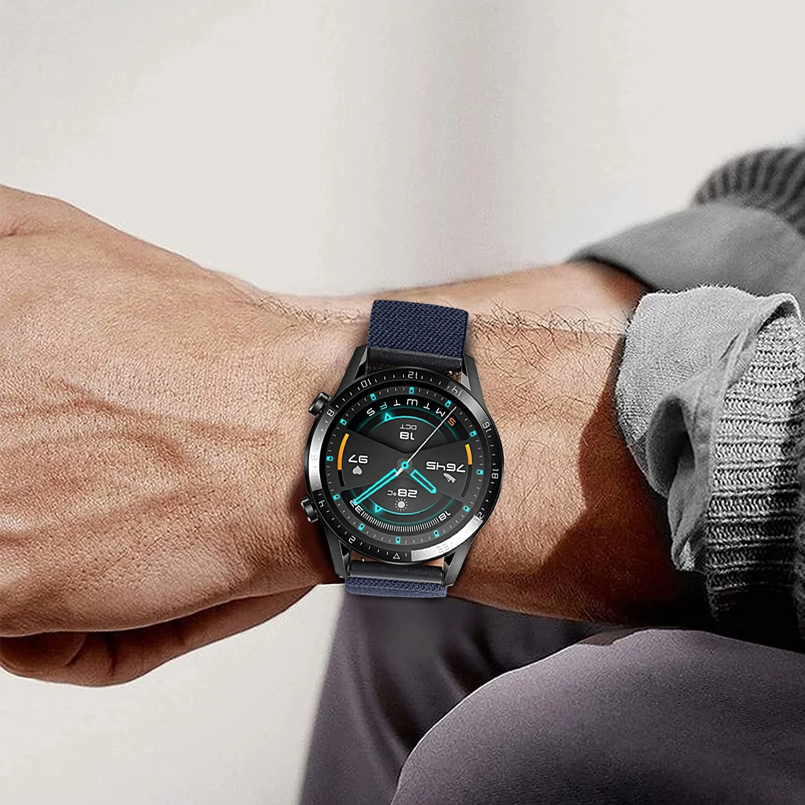 DL3 Mobilak Strap Nylon Loop 22MM Band For Xiaomi Redmi Watch 5 Active/5 Lite/Samsung Galaxy Watch 3 45mm/Watch 46mm/Gear S3/For Huawei watch GT5 GT4 GT3 GT2 GT 46MM/GT2E/GT2 Pro/GT 3 Pro/GT5 Pro - Blue