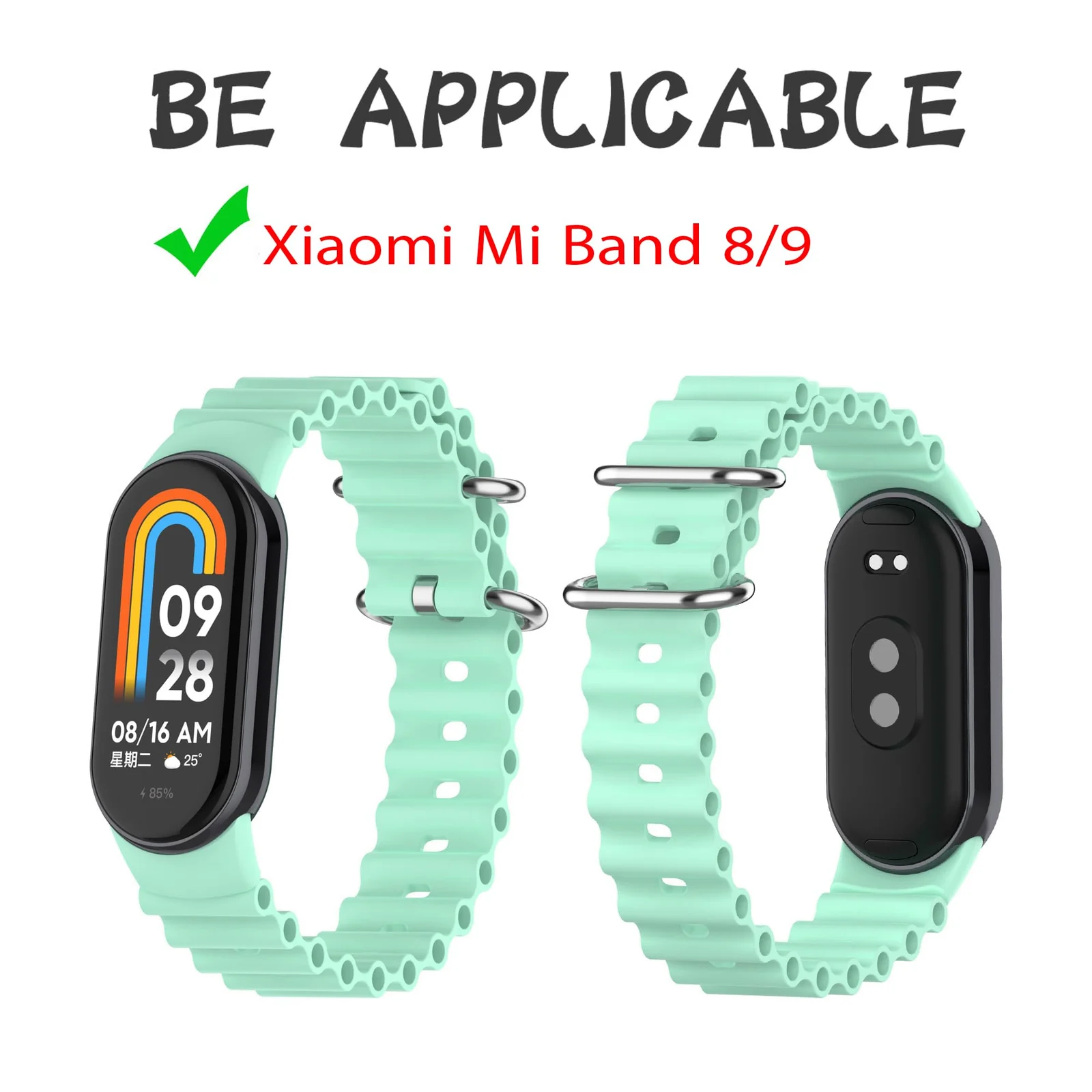 DL3 Mobilak Ocean Band for Xiaomi Mi Band 9 / Xiaomi Mi Band 8, Adjustable Silicone Stretchy Sport Strap Women Men Replacement Wristband For Xiaomi Smart Band 8 / Xiaomi Smart Band 9 - Light Green