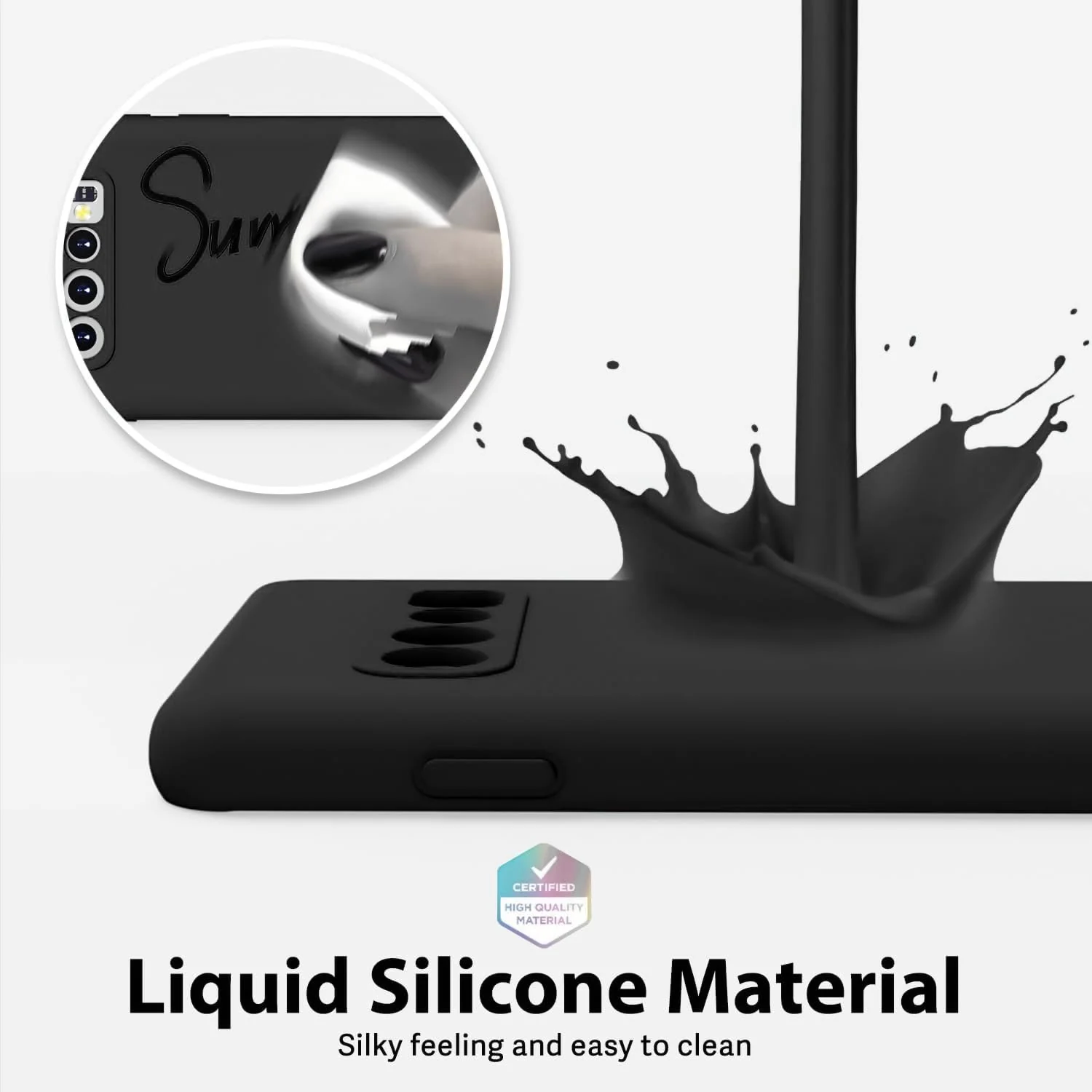 DL3 Mobilak Liquid Silicone Protective Case with Soft Microfiber Lining with Full Camera Protection for Samsung Galaxy S10+ Plus - Black