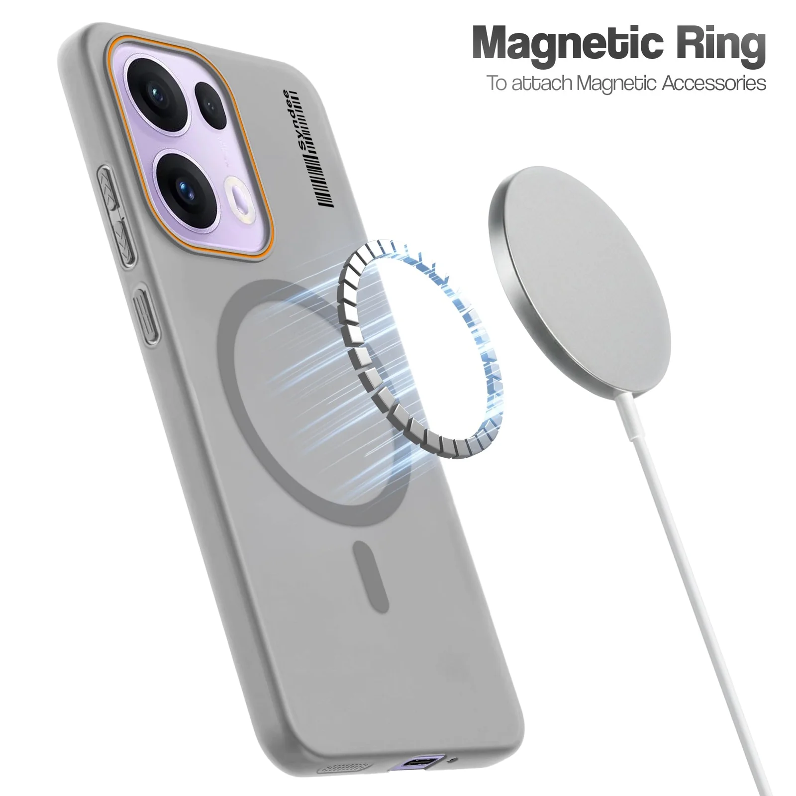 DL3 Mobilak Matte MagSafe-Compatible Magnetic Case for OPPO Reno 13F with Camera Protection and Ring Holder - Gray