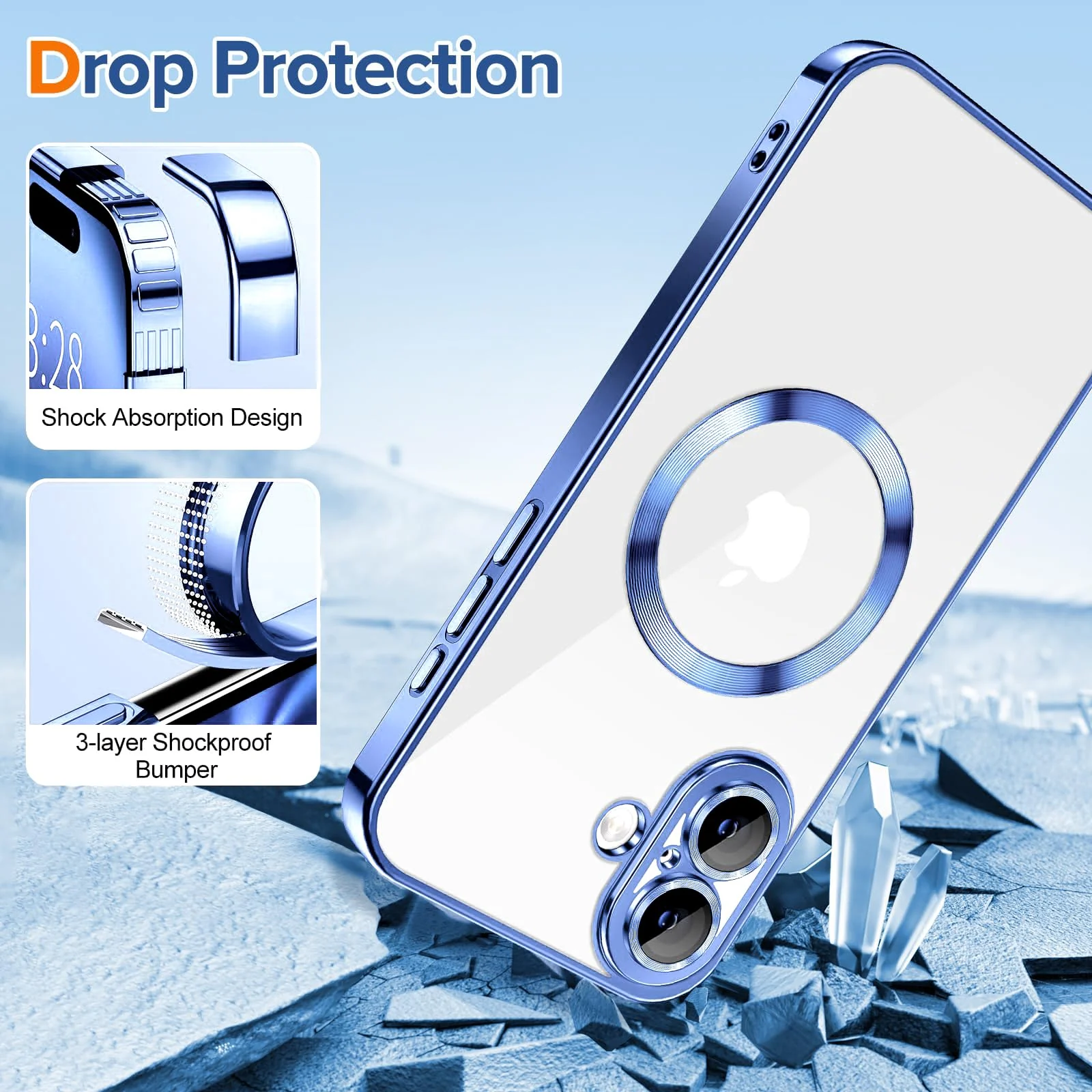 DL3 Mobilak Plated-Edge TPU Protective Case with Camera Protection for iPhone 16 Plus - Steel Blue