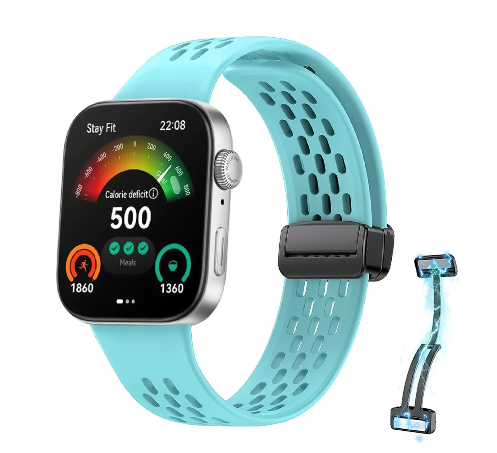 DL3 Mobilak Silicone Strap Compatible with Huawei Watch Fit 3 Magnetic Metal Buckle Sport Silicone Breathable Strap for Huawei Watch Fit 3 Band Quick Release Soft Replacment Wristband - Teal Green