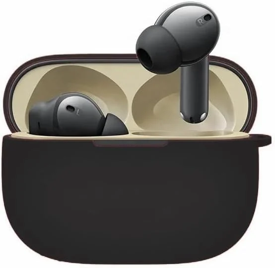 DL3 Mobilak Silicone Case Compatible with realme Buds T300 TWS Earbuds, Soft Silicone Protective Case Cover, Shockproof Sleeve with Carabiner For realme Buds T300 TWS - Black