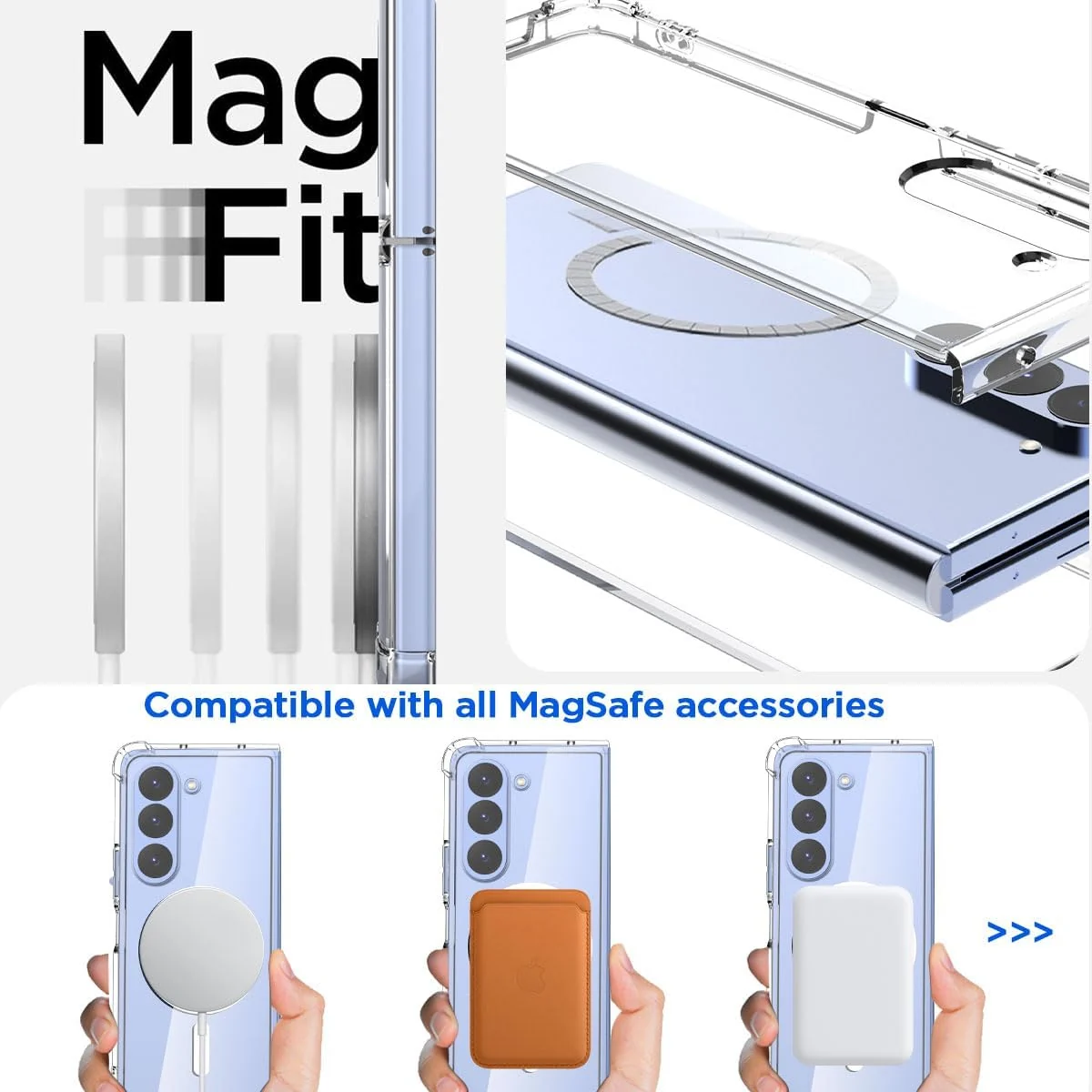 DL3 Mobilak for Samsung Galaxy Z Fold 5 Case, Compatible with MagSafe Shockproof Protection Yellowing Resistant Magnetic Phone Case for Galaxy Z Fold 5 5G (2023) - Clear