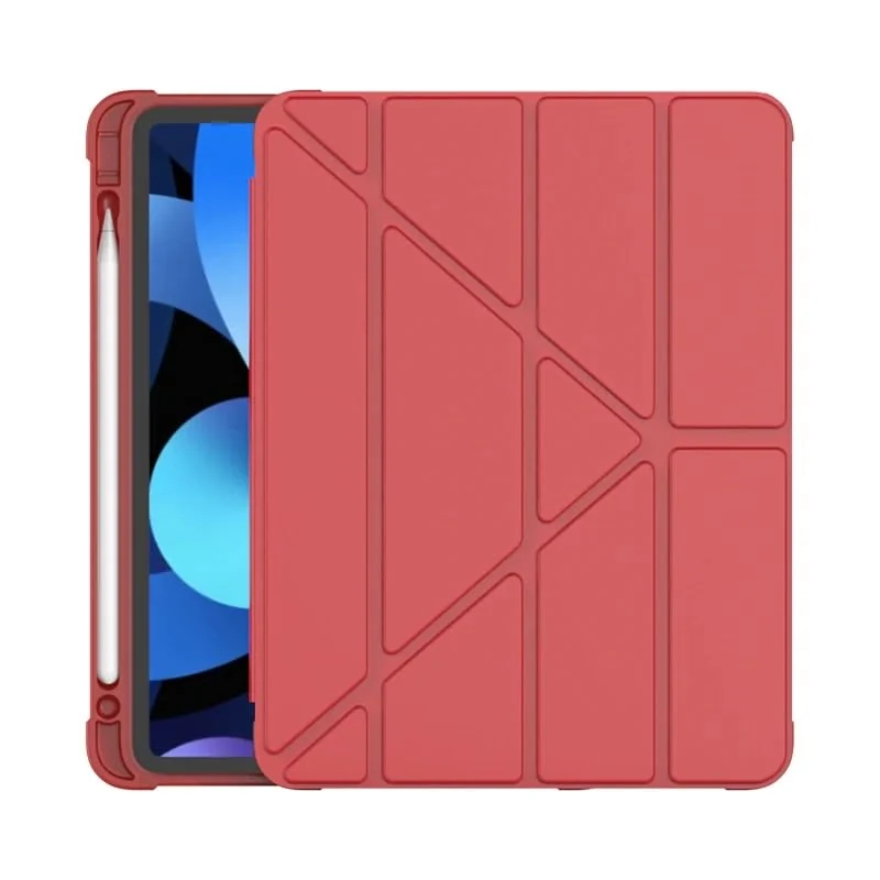 DL3 Mobilak iPad (A16) Case/iPad 10th Generation [11-Inch 2025/10.9 Inch 2022] with Pencil Holder, [Support Touch ID] Flexible TPU Back Shell Smart Trifold Stand Protective Auto Wake/Sleep - A. Red