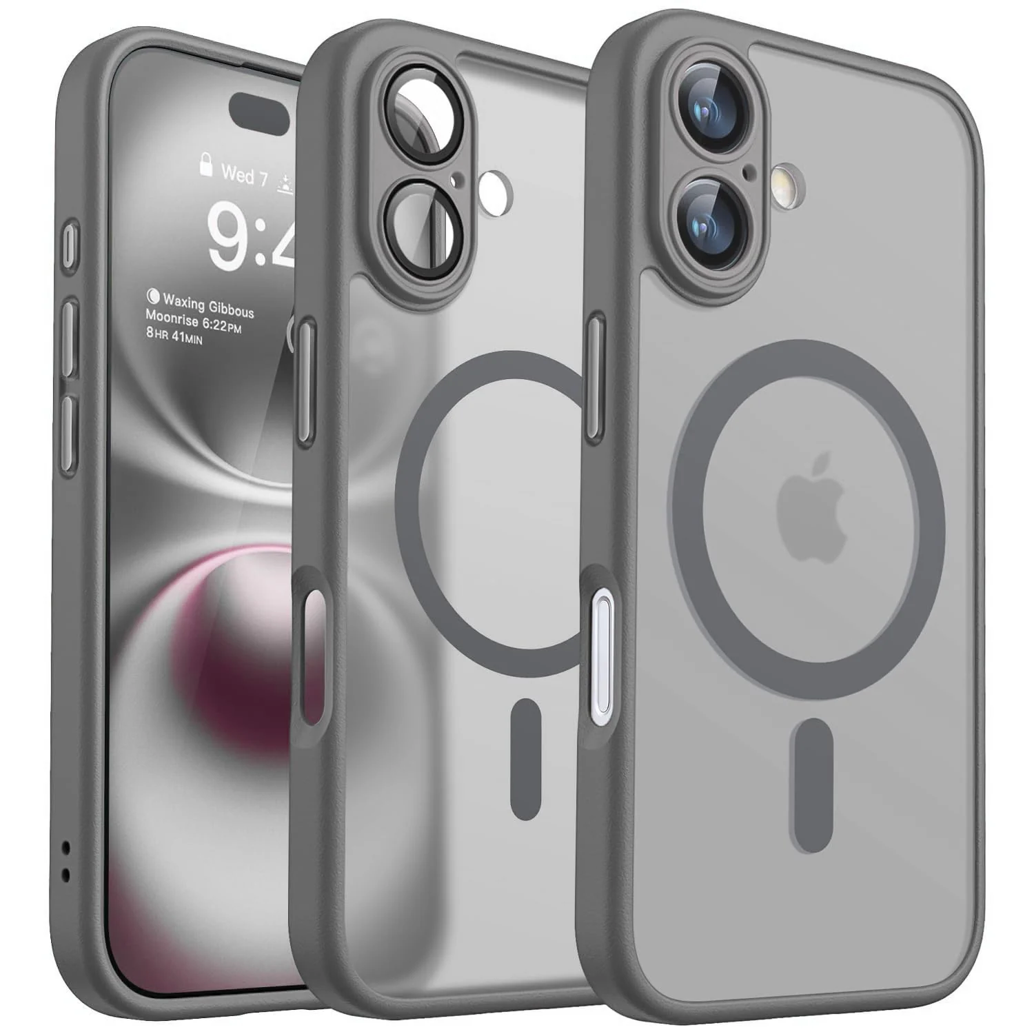 DL3 Mobilak Matte MagSafe-Compatible Magnetic Case for iPhone 16 with Camera Protection and Magnetic Car-Mount Support - Gray
