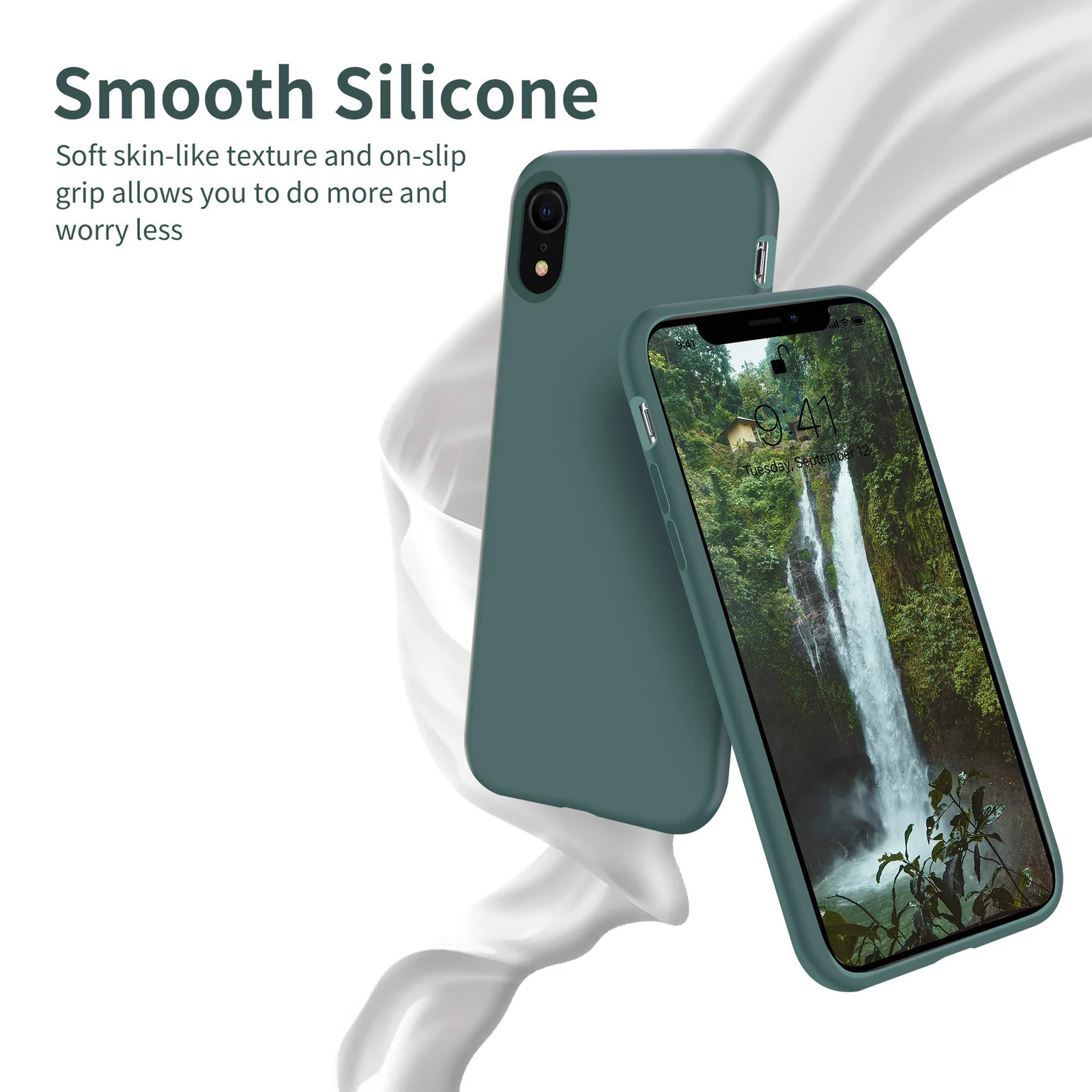 DL3 Mobilak Liquid Silicone Protective Case with Soft Microfiber Lining for iPhone XR - Pine Green