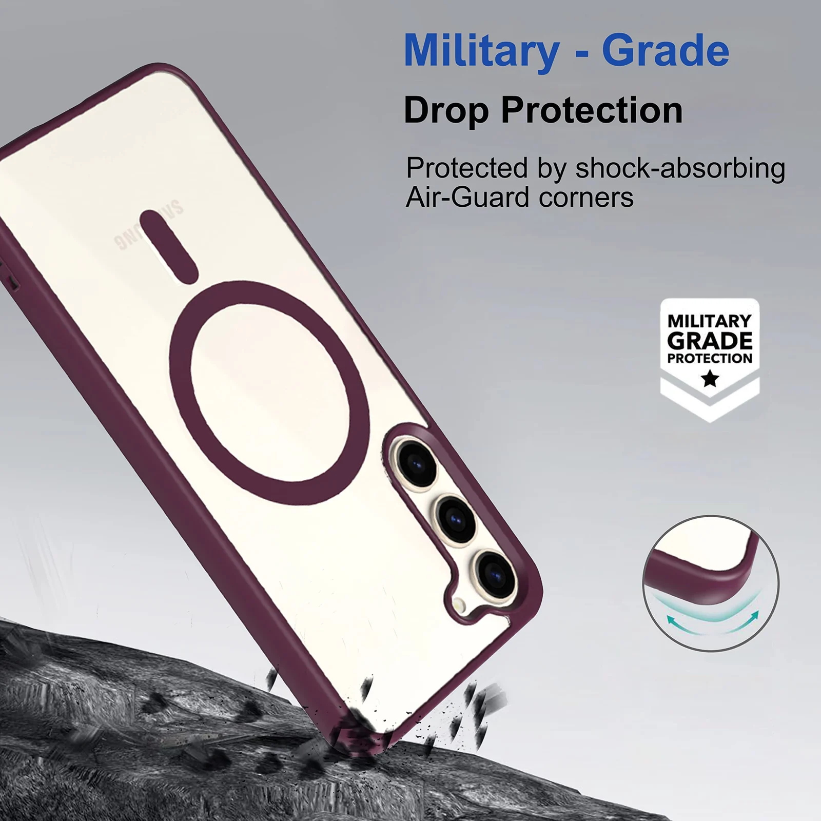 DL3 Mobilak MagSafe-Compatible Clear Magnetic Case for Samsung Galaxy S23 - Wine Red