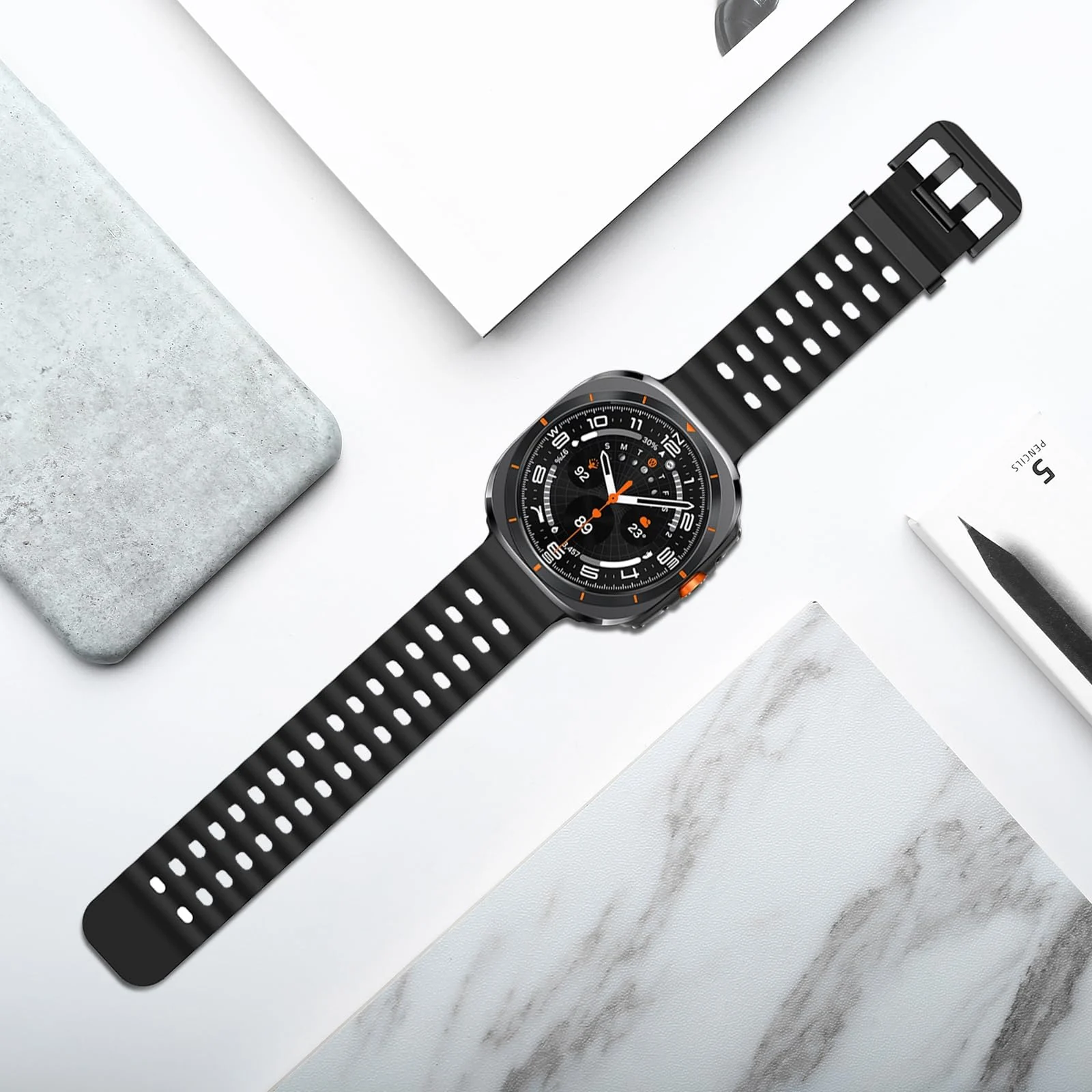 DL3 Mobilak Sport Band Compatible with Samsung Galaxy Watch Ultra Band 47mm Women Men, Breathable Soft Silicone Waterproof Watch Strap Accessories for Samsung Watch 7 Ultra Bands - Black