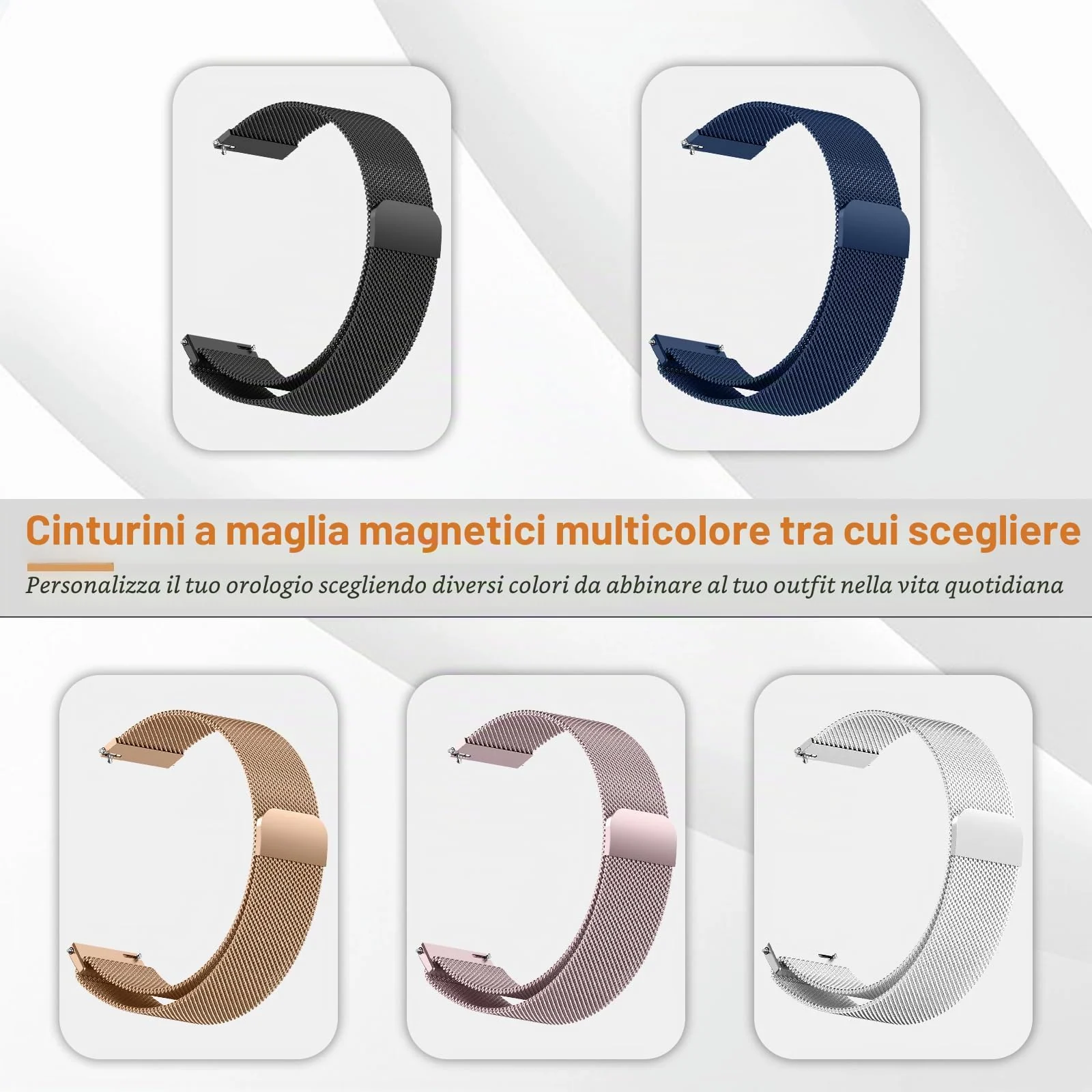 22mm Stainless Steel Magnetic Strap For Samsung Galaxy Watch 46mm/Watch 3 45mm/Gear S3/Huawei watch (GT7 GT6 GT5 GT4 GT3 GT2 46MM)/GT2E/GT 6 Pro/GT 7 Pro/Amazfit GTR 2/2e/3/4/3 Pro Metal Band (Silver)