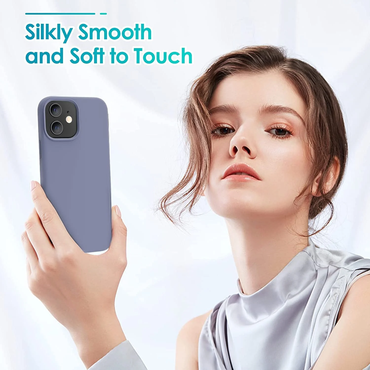 DL3 Mobilak Liquid Silicone Protective Case for iPhone 11 (6.1 Inch) with Camera Protection and Microfiber Lining - Lavender Grey
