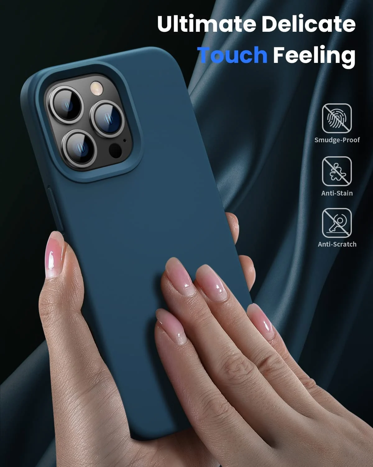 DL3 Mobilak Liquid Silicone Case for iPhone 12 / 12 Pro (6.1 Inch), Shock-absorbing protection, Scratch-resistant surface, Soft microfiber lining - Denim Blue