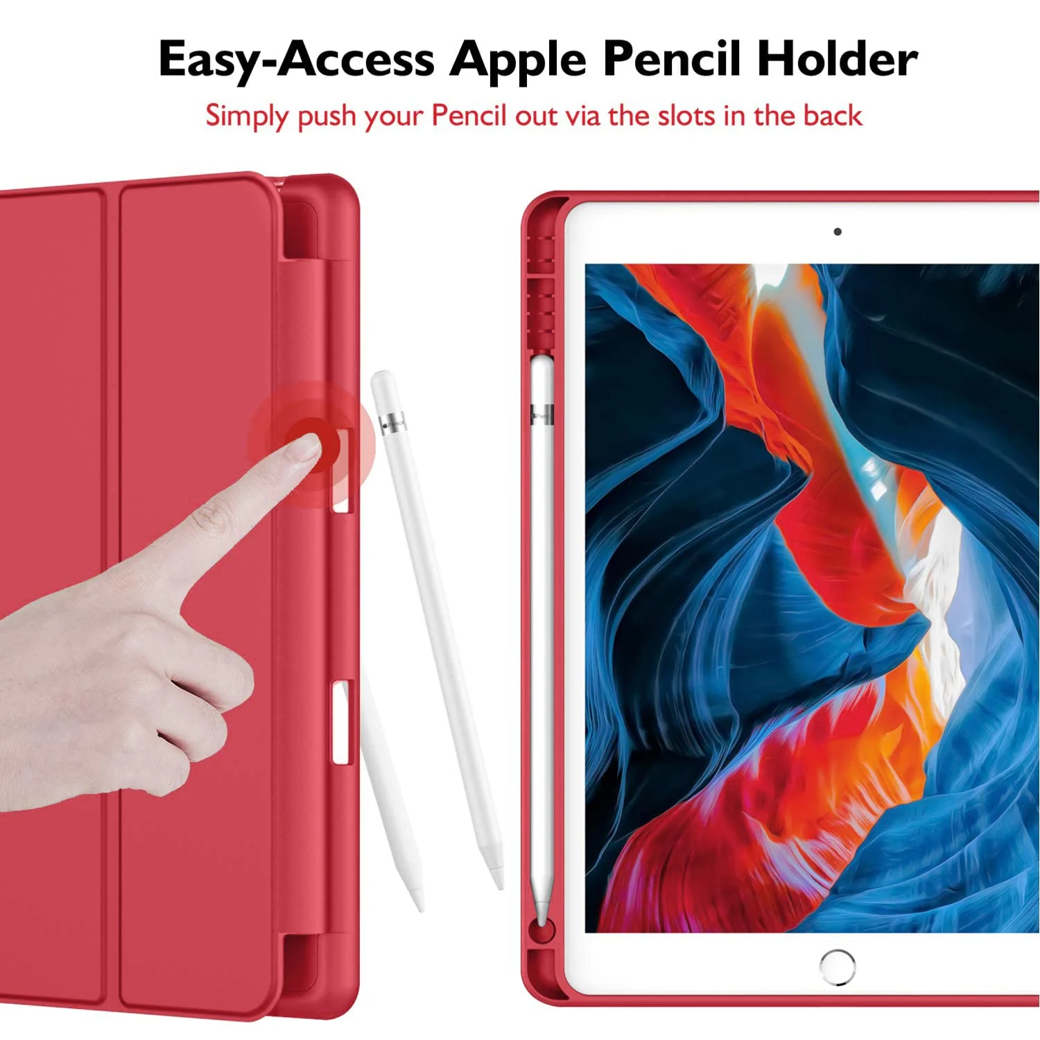 DL3 Mobilak Smart Case for Samsung Galaxy Tab A 10.1 2019, ONLY Fit (SM-T510/T515/T517) with Pencil Holder, Soft TPU Smart Stand Back Cover Auto Wake/Sleep Feature - Red