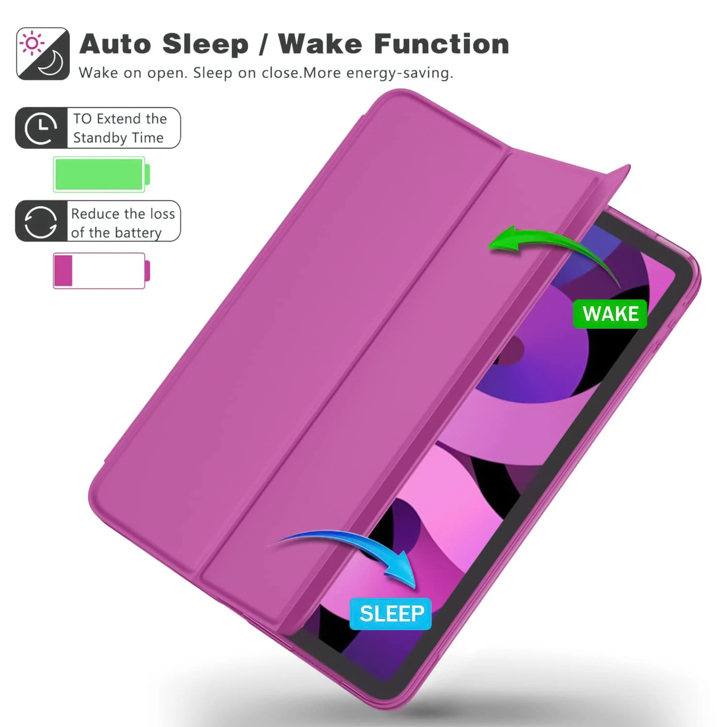 DL3 Mobilak Smart Case Compatible with iPad Mini 1/2/3 Case, Case Flip Cover Leather Case Soft TPU Back And Trifold Stand With Auto Sleep For iPad Mini 1st/2nd/3rd Generation 7.9 inch - Fuchsia