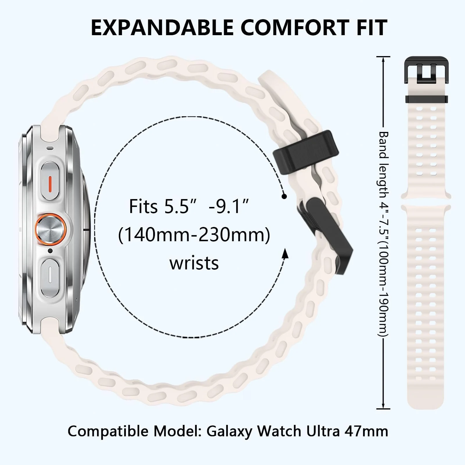DL3 Mobilak Sport Band Compatible with Samsung Galaxy Watch Ultra Band 47mm Women Men, Breathable Soft Silicone Waterproof Watch Strap Accessories for Samsung Watch 7 Ultra Bands - Starlight