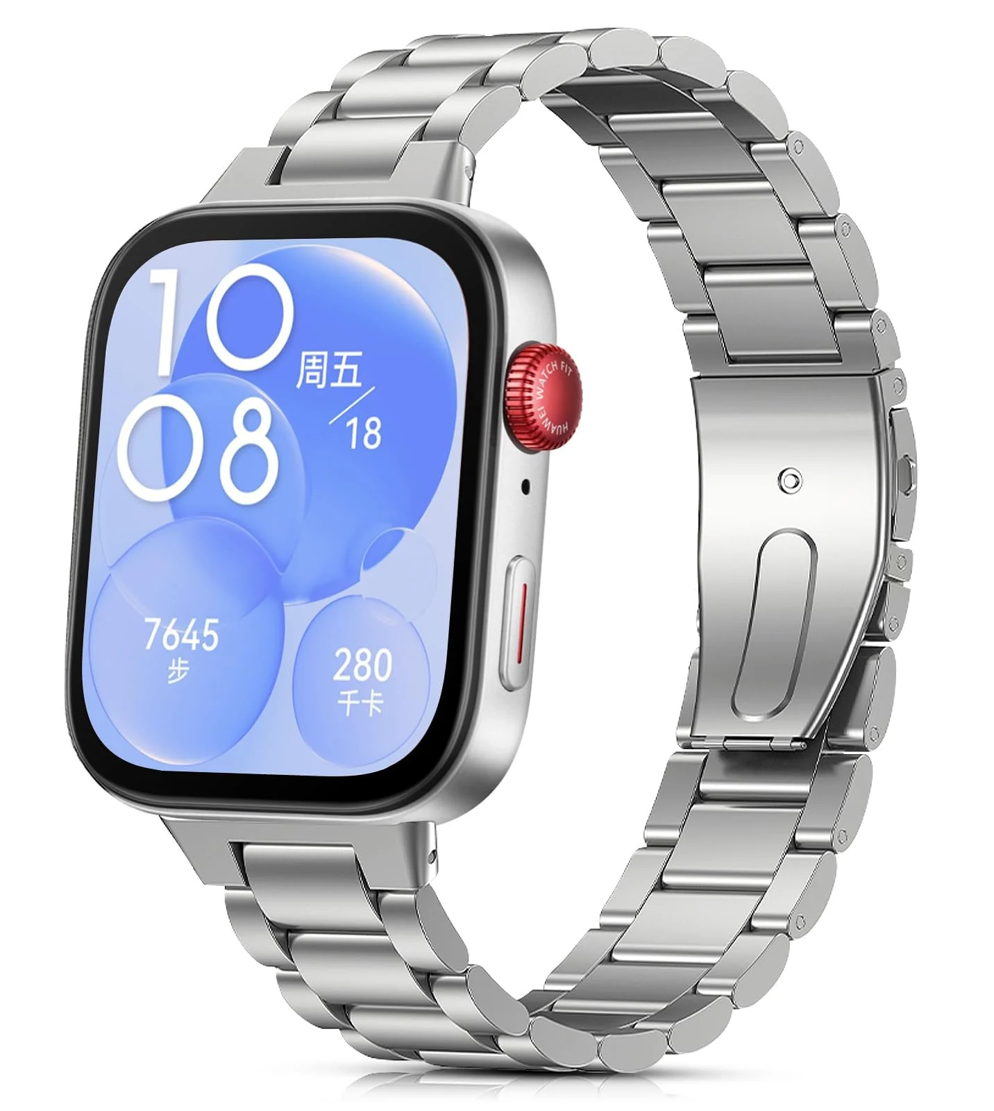 DL3 Mobilak Metal Straps Compatible with Huawei Watch Fit 3/Fit 4/Fit 4 Pro Strap, Stainless Steel Replacement Band with Folding Clasp, Adjustable Replacement Bracelet Wristband - Silver