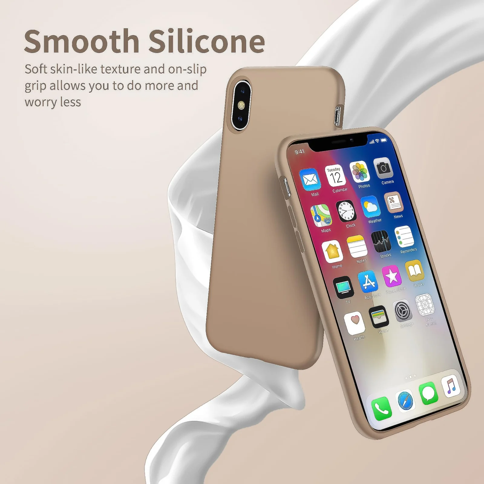 DL3 Mobilak Liquid Silicone Case for iPhone X / iPhone XS, Shock-absorbing protection, Scratch-resistant surface, Soft microfiber lining - Desert