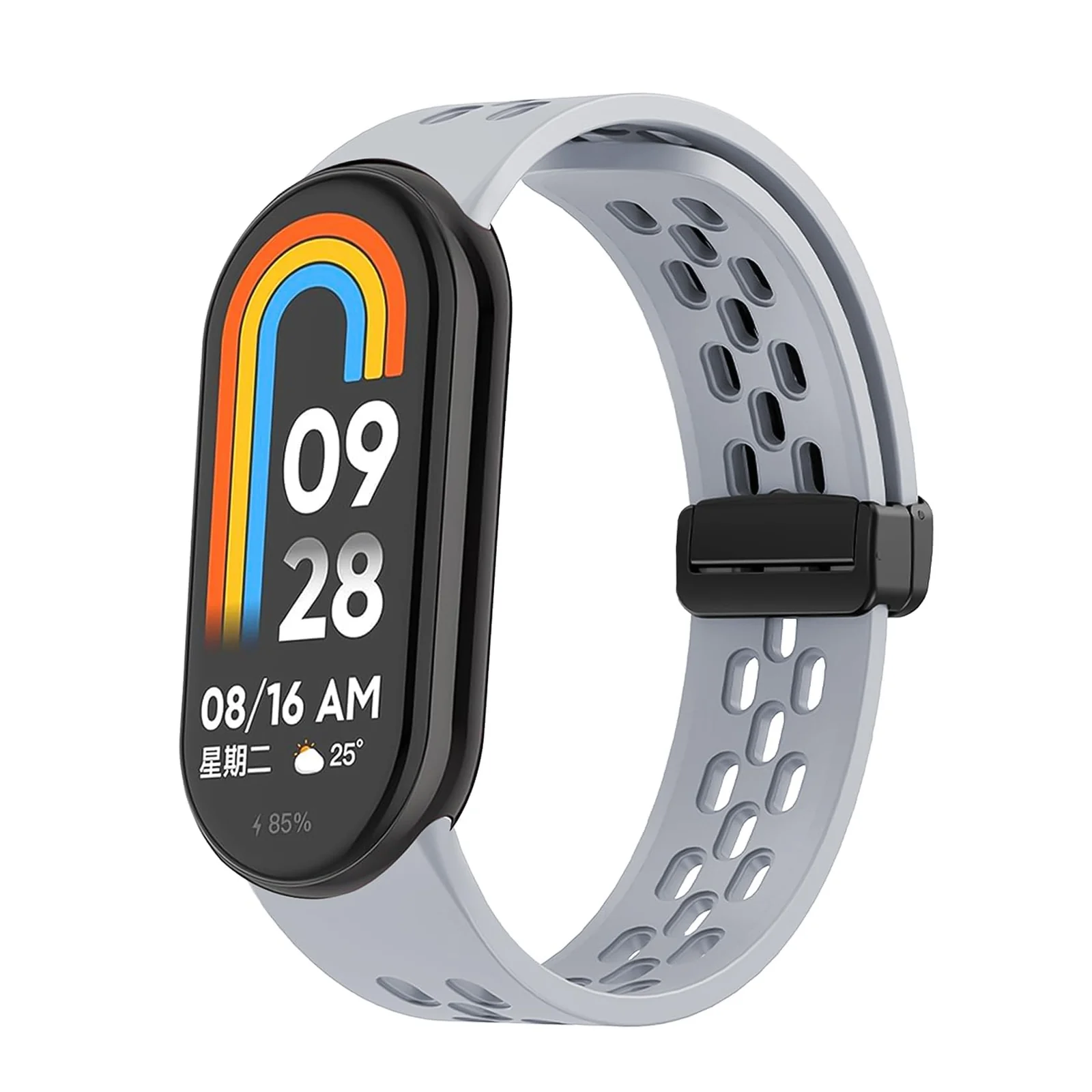 DL3 Mobilak Strap For Xiaomi Mi Band 10/9/8 Magnetic Metal Buckle Sport Silicone Breathable Strap for Men Women Band Quick Release Soft Replacment Wristband For Xiaomi Smart Band 8/9/10 - Gray