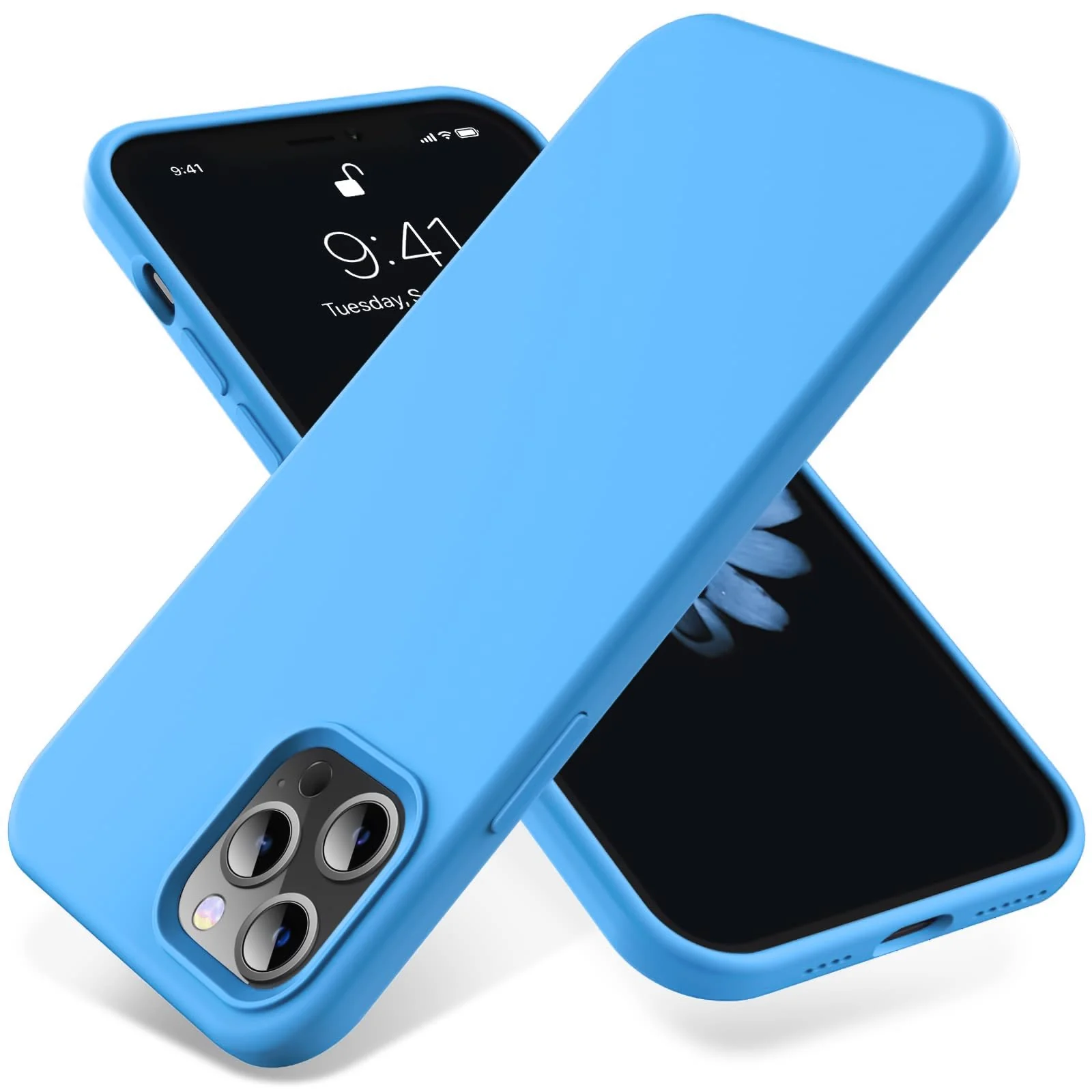 DL3 Mobilak Compatible with iPhone 14 Pro Max (6.7 Inch) Case, Liquid Silicone Case, Full Body Protective Cover, Shockproof, Slim Phone Case, Anti-Scratch Soft Microfiber Lining - Sky Blue