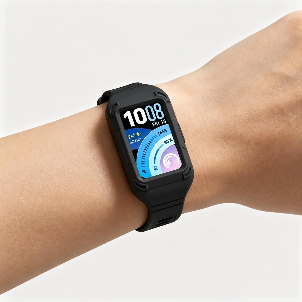 MOBIGON Rugged Silicone Strap with Bumper Case for Huawei Band 11 Pro, Black