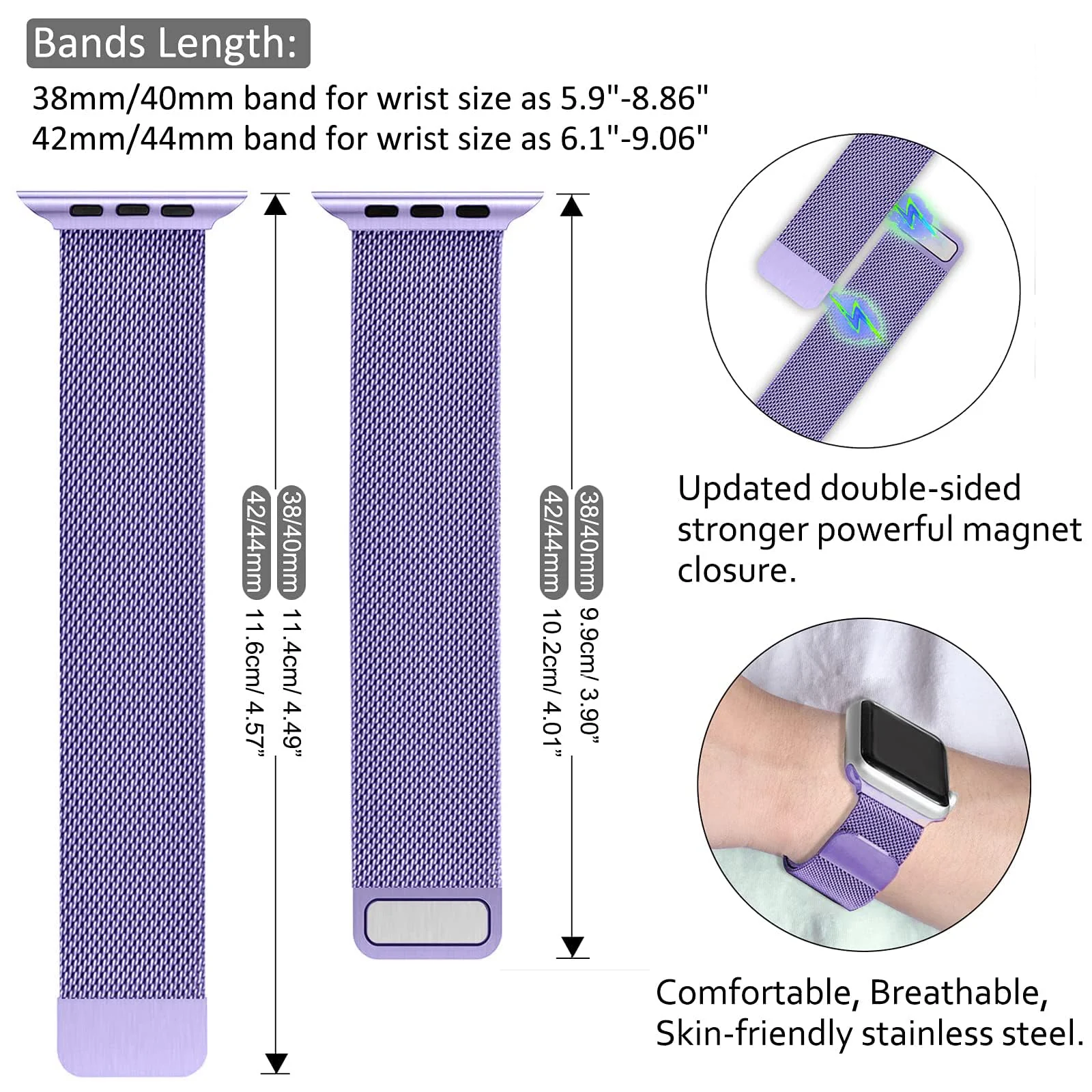 DL3 MOBILAK Milanese Loop Compatible With Apple Watch Ultra 3 2 1 49mm 46mm 45mm 44mm 42mm, Stainless Steel Mesh Band Magnetic Clasp, Adjustable Metal Strap for iWatch Series 11/10/9/8/7/6/5/4/SE - Lavender