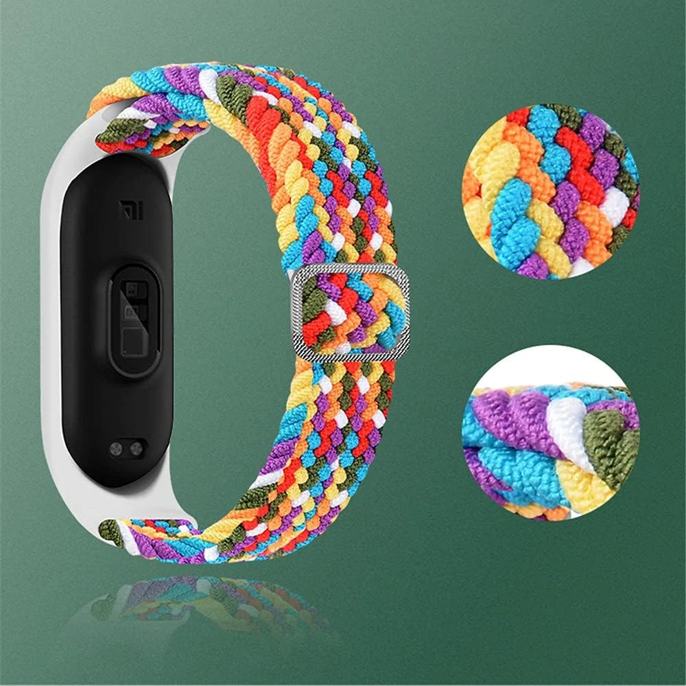 DL3 Mobilak Nylon Wristband Compatible for Xiaomi Mi Band 7/Mi Band 6/Mi Band 5/Mi Band 4/Mi Band 3, Adjustable Braided Elastic Solo Loop for Mi Band 7 6 5 4 3, Sport Strap Smart Watch Accessories - Black White