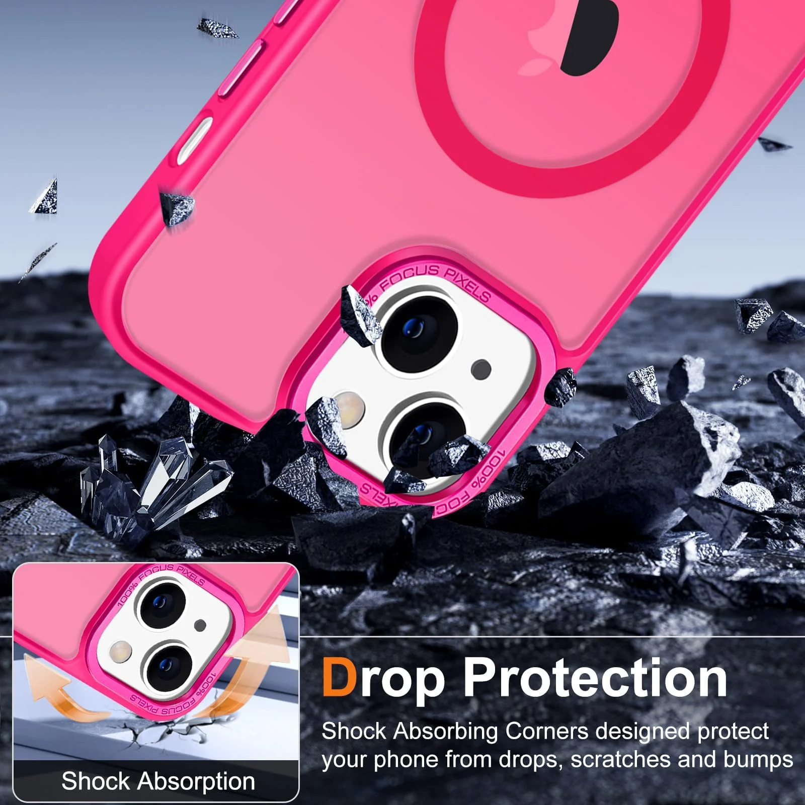 DL3 Mobilak Case for iPhone 15 (6.1 Inch) Magnetic Translucent Matte Phone Cases [Compatible with MagSafe] Thin Slim Fit Shockproof Bumper Hard Protective Cover for Women Men Girls - Hot Pink