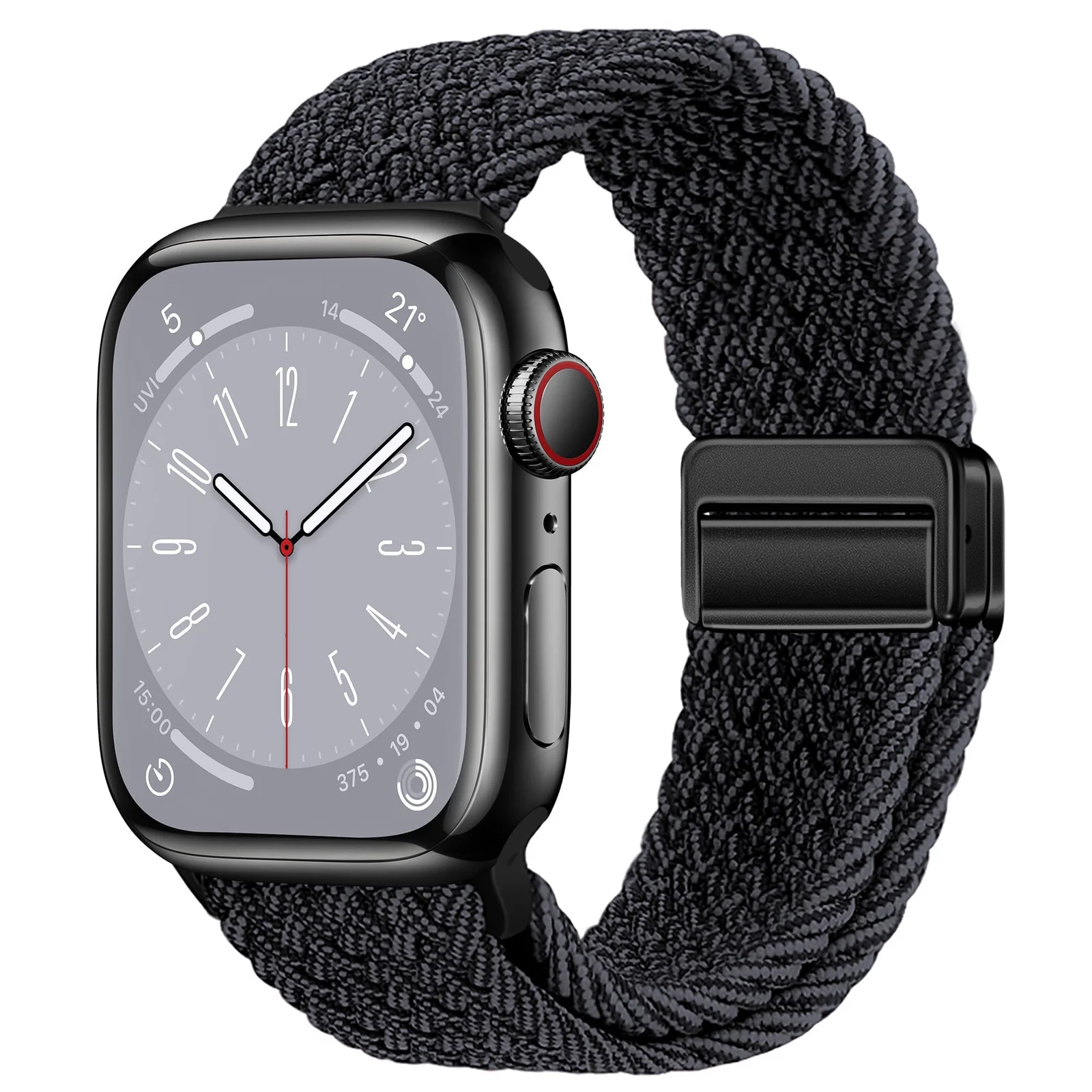 DL3 Mobilak Sport Solo Loop Compatible with Apple Watch Band 42mm 44mm 45mm 46mm 49mm for Women Men, Magnetic Strap Stretchy Braided Wristband for iWatch Series 11 10 9 8 7 6 5 4 3 Ultra 3 2 1 SE SE2 - Black Grey