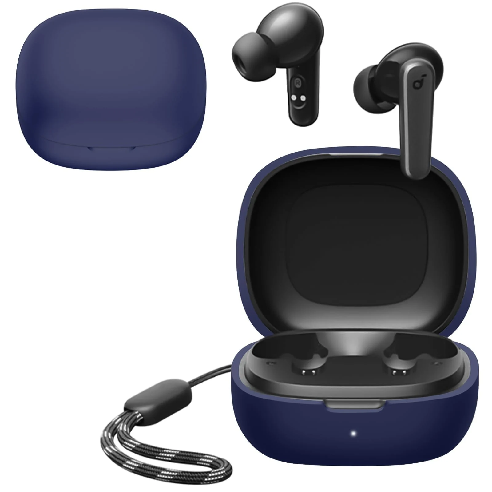 DL3 Mobilak Compatible with Anker Soundcore R50i NC/Anker P30i Case Cover, Soft Silicone Shockproof Protective Case Wireless Earbuds with Carabiner, Front LED Visible - A-Blue