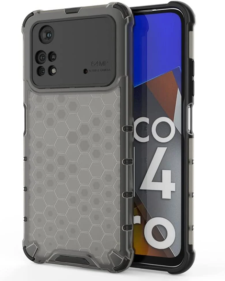 DL3 Mobilak Honeycomb Protective Case for Xiaomi Poco M4 Pro 4G (Not 5G), Shock-absorbing protection, Transparent design, Slim, lightweight profile - Black