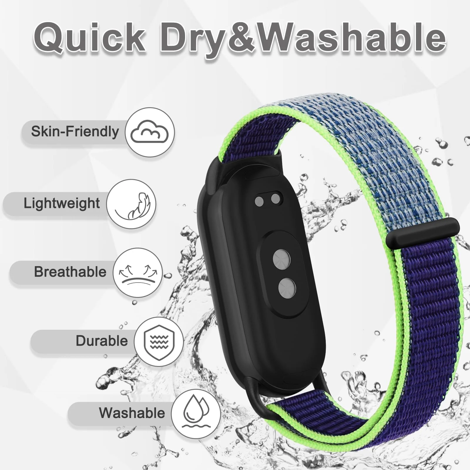 DL3 Mobilak Nylon Sport Band Compatible with Xiaomi Mi Band 10/9/8 for Women Men, Soft Adjustable Breathable Sport Loop Watch Strap Replacement Wristband for Xiaomi Smart Band 8/9/10 - Lime