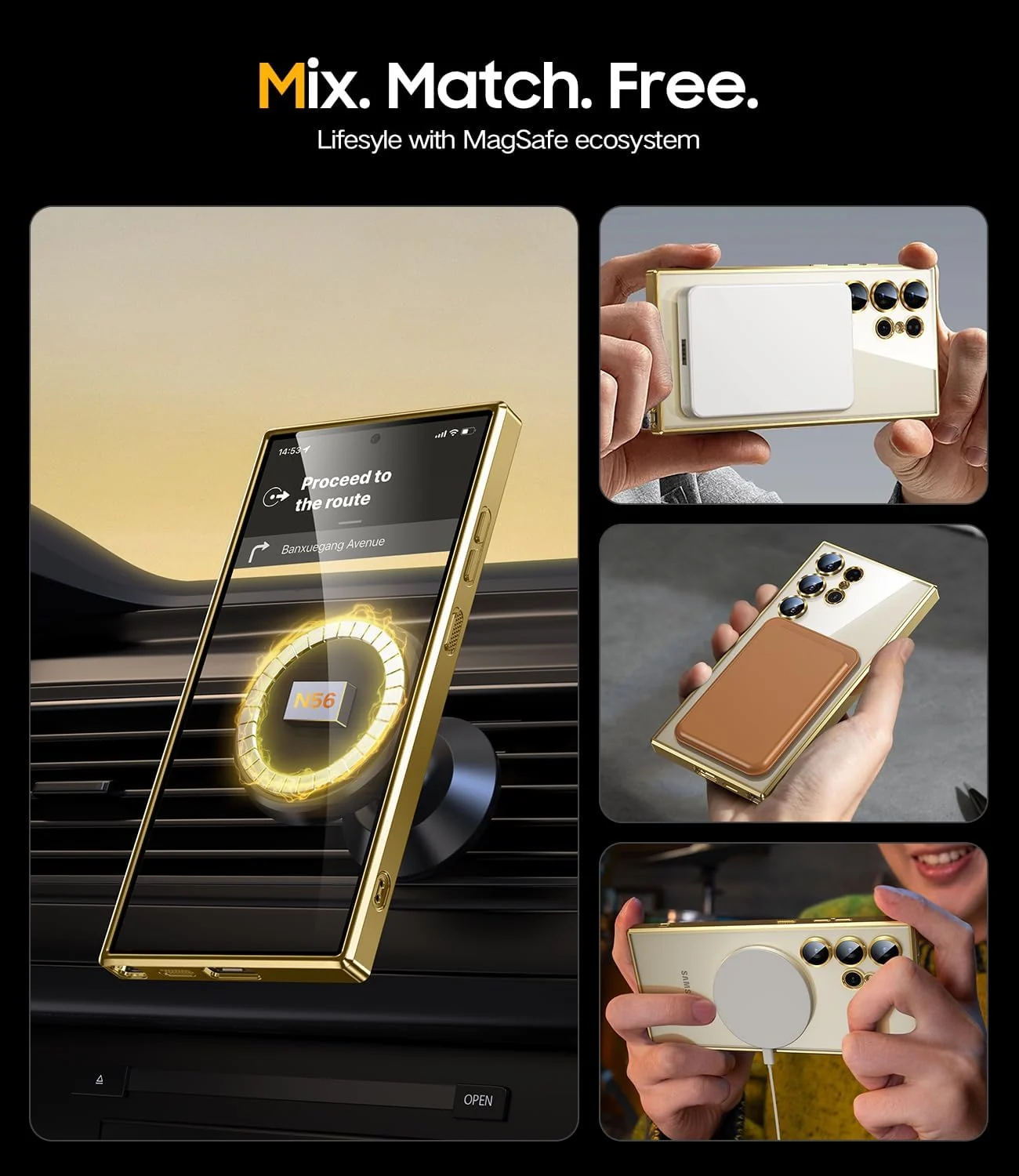DL3 MOBILAK For Samsung Galaxy S24 Ultra Magnetic Case, Compatible with MagSafe, Built-in Camera Lens Protector, Luxury Plating Soft TPU Clear Shockproof Slim Cover 6.8 inch - Gold
