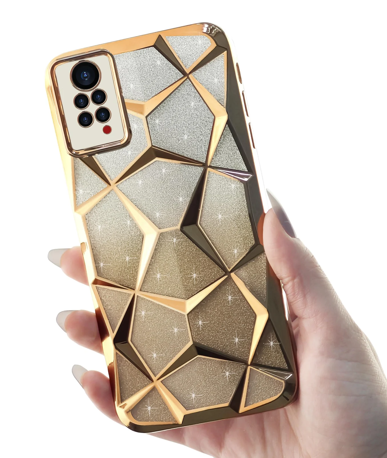 DL3 Mobilak Compatible with Xiaomi Redmi Note 11S Case Plating Bling Gradient Glitter Clear Cover Soft TPU Silicone Cute Camera Protection Shockproof Back for Women Girls Case - Gold