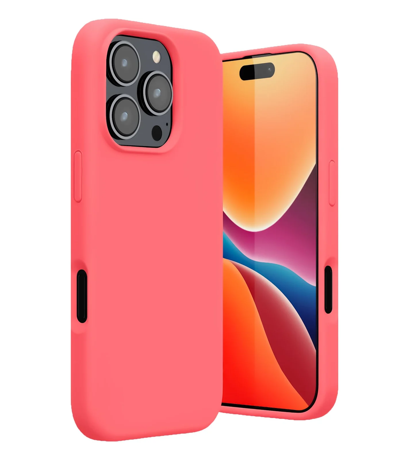 DL3 Mobilak Liquid Silicone Protective Case with Soft Microfiber Lining for iPhone 16 Pro Max - Neon Coral